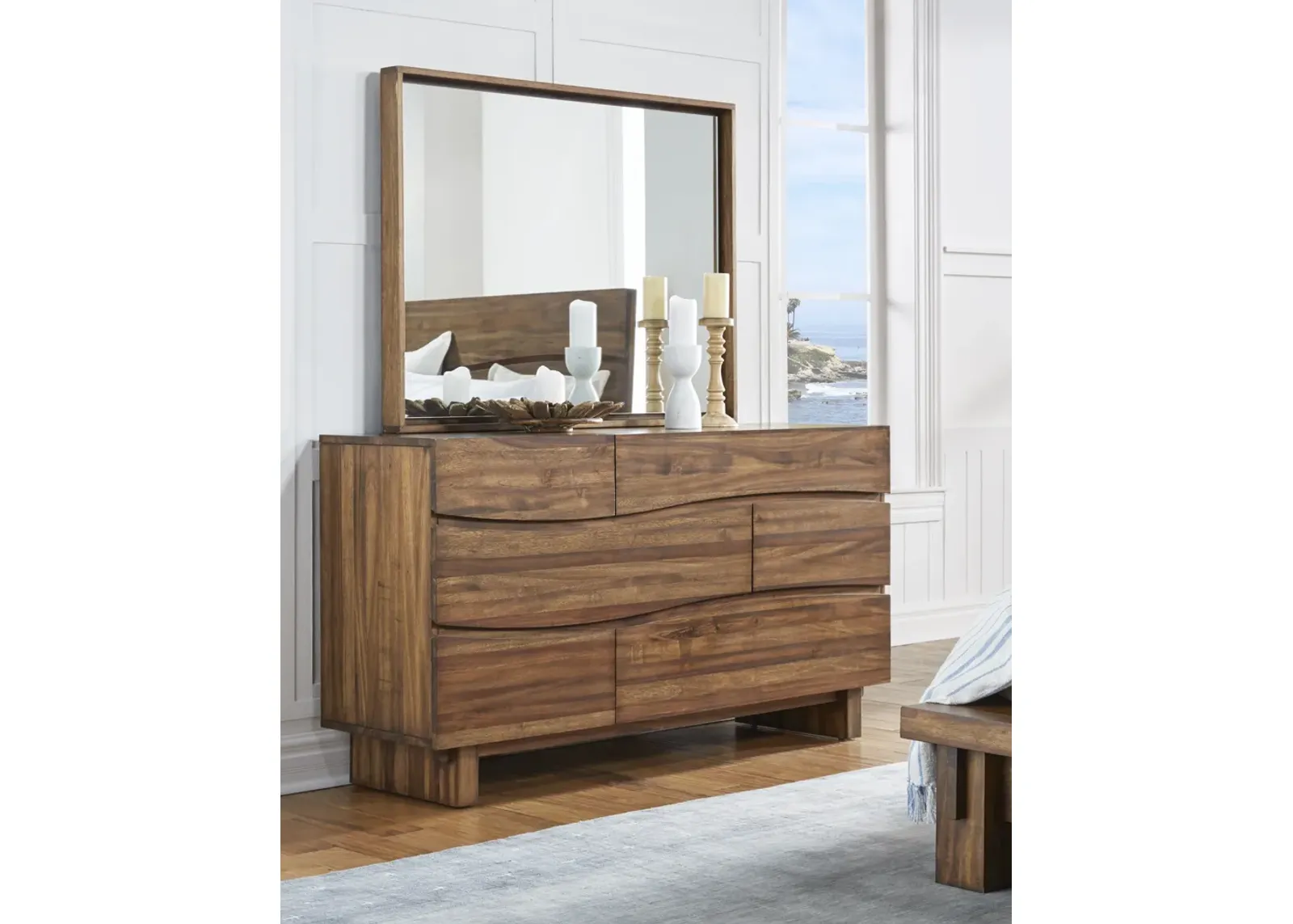 Ocean Six Drawer Solid Wood Dresser in Natural Sengon (2024)