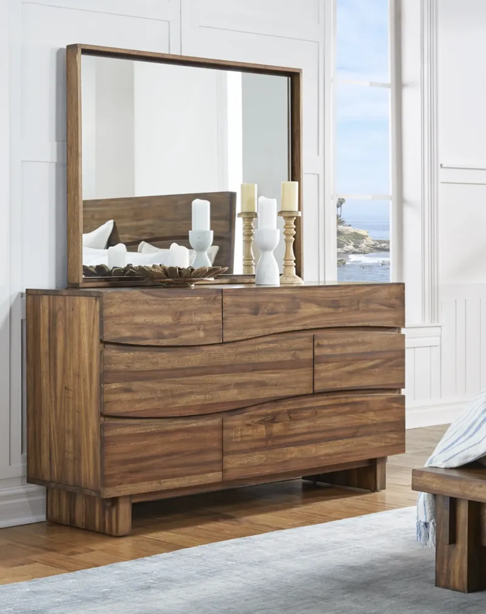 Ocean Six Drawer Solid Wood Dresser in Natural Sengon (2024)