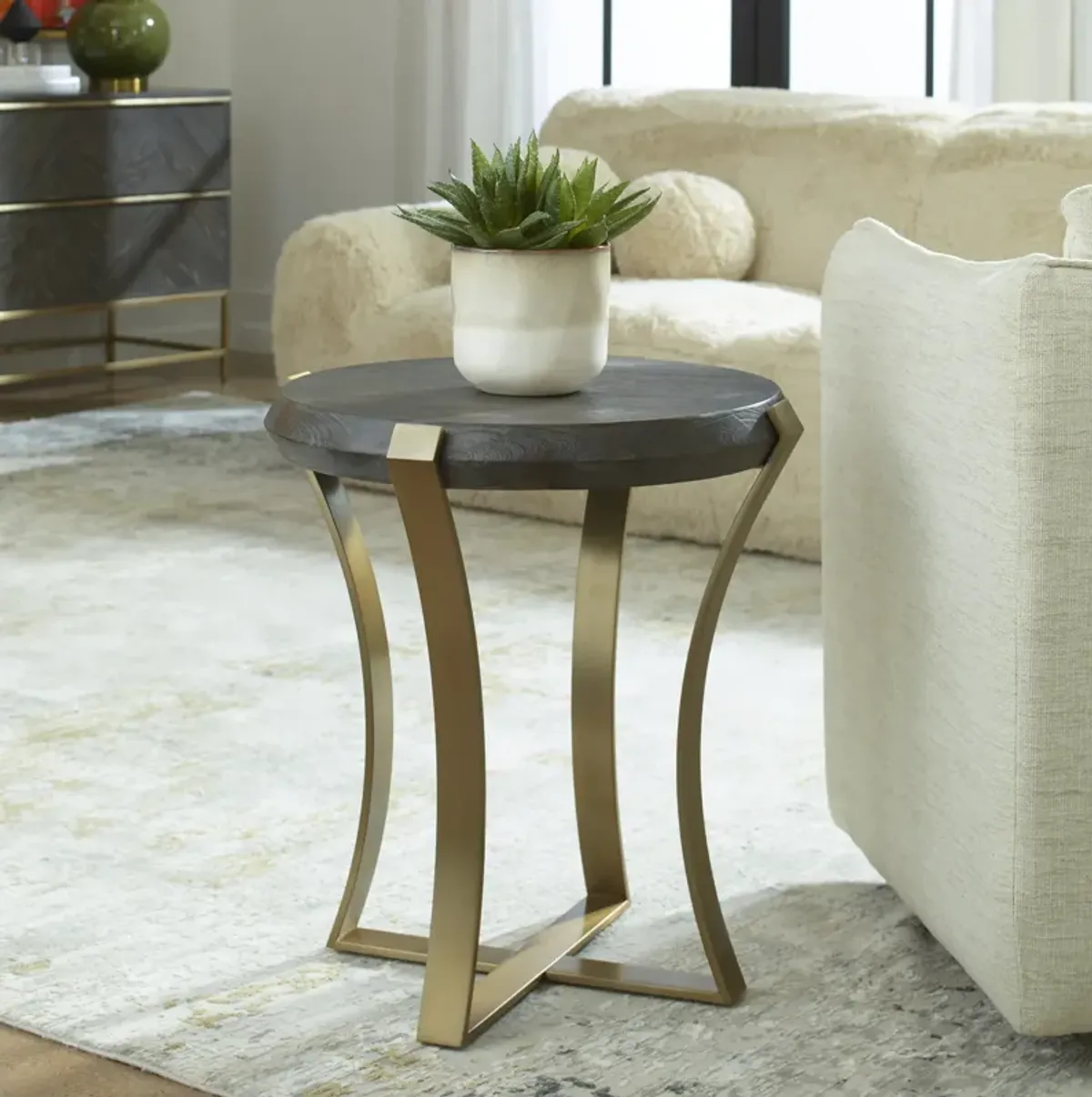 Unite Brass Leg Wood Side Table