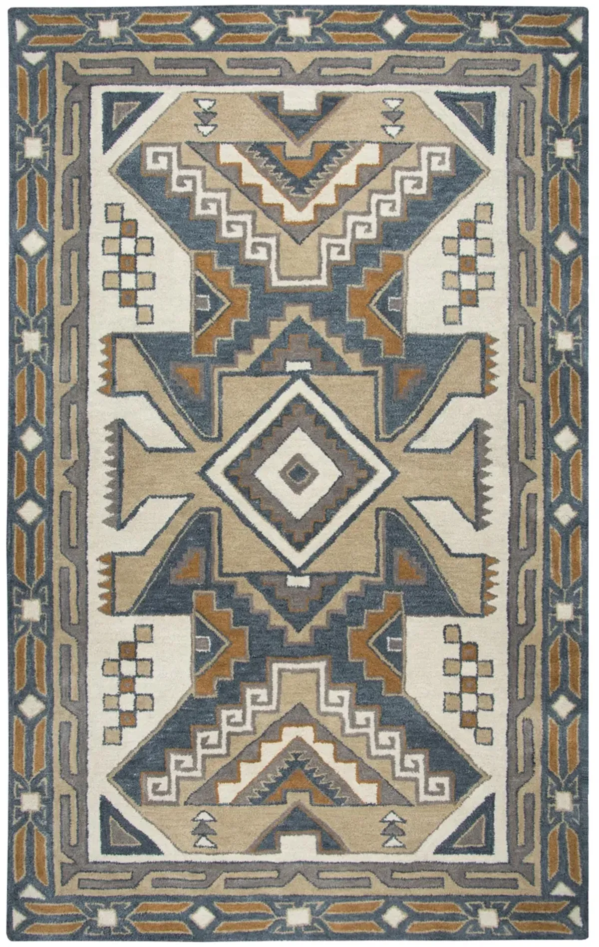 Southwest Gray/Tan Southwest/Tribal Wool 5' x 8' Rectangle Rug