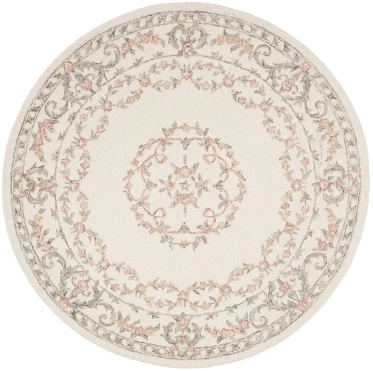 AUBUSSON 102 IVORY  4' x 4' Round Round Rug