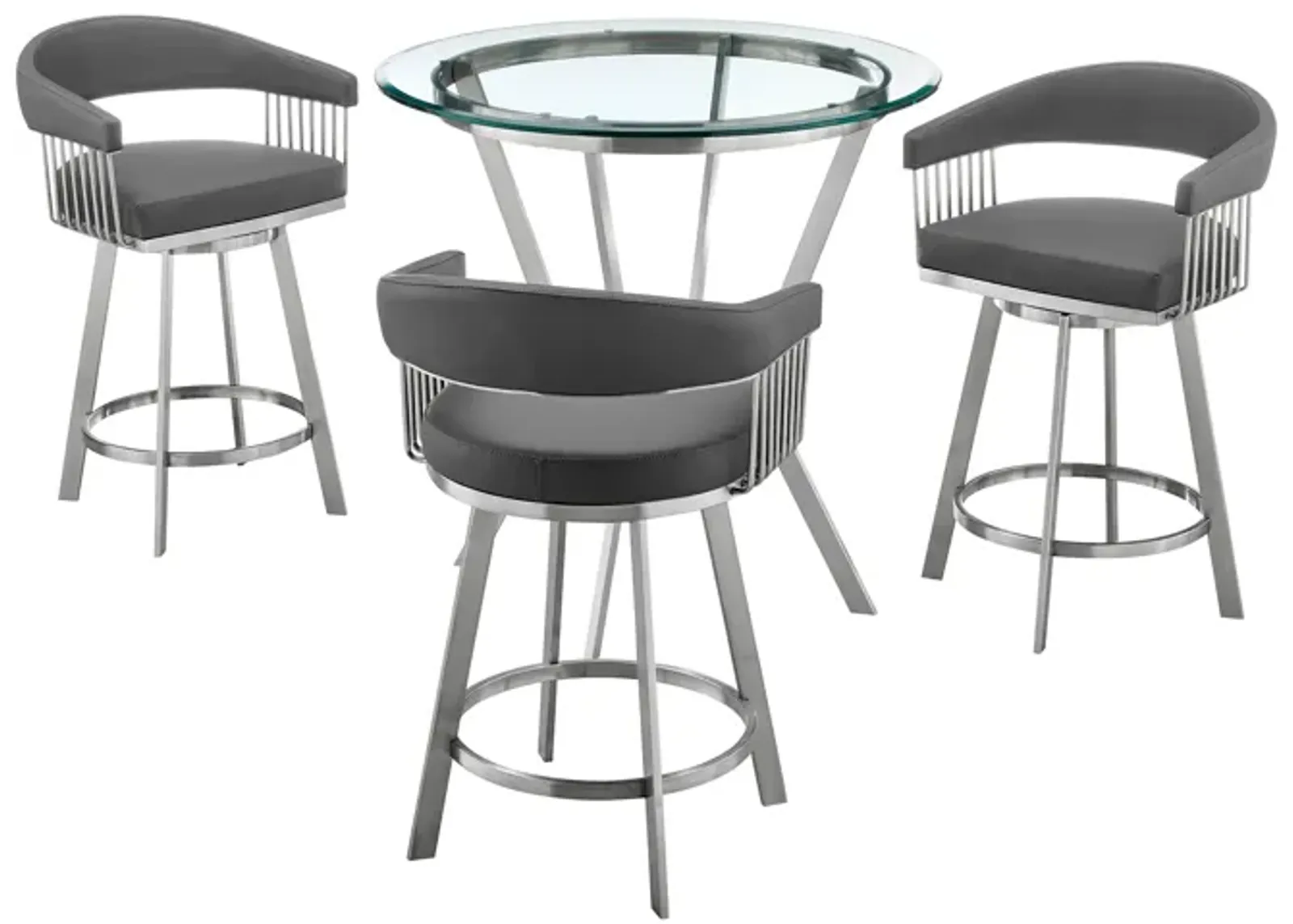 Naomi and Chelsea 4-Piece Counter Height Dining Set in Brushed Stainless Steel and Grey Faux Leather