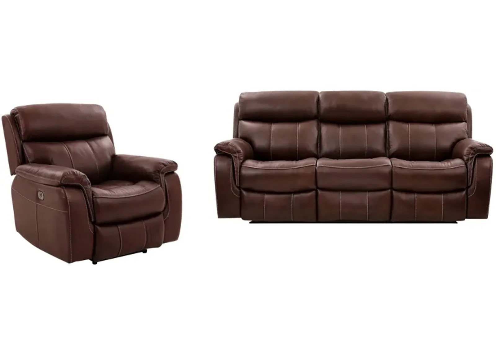 Montague Dual Power Reclining 2 Piece Sofa and Recliner Set in Genuine Brown Leather