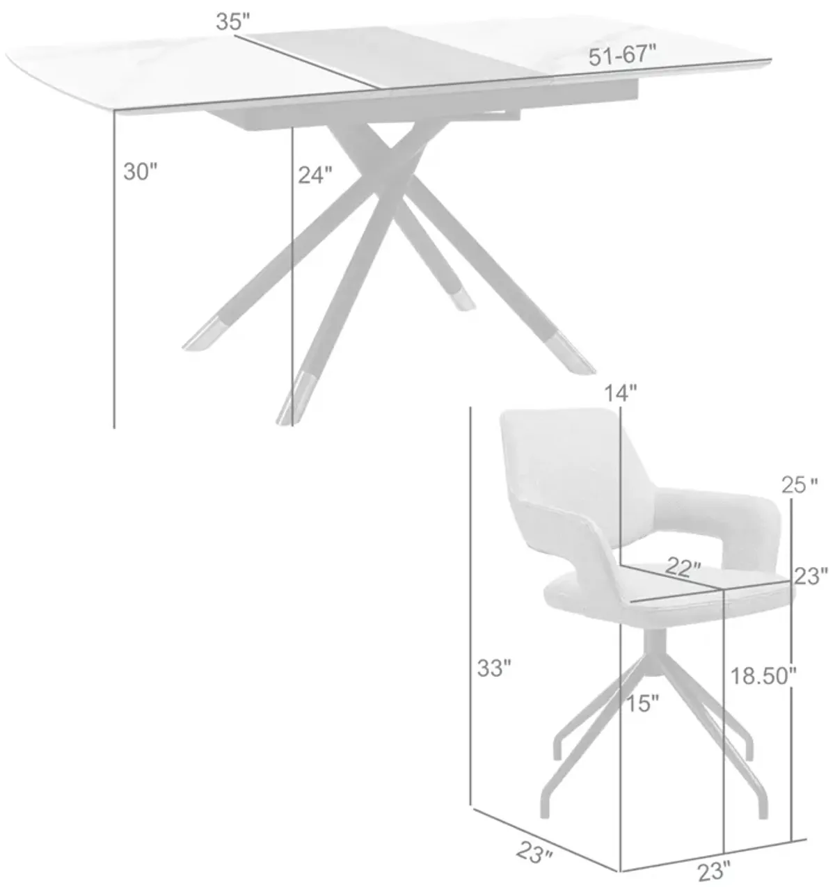 Alora Penny 7 Piece Extendable Dining Set with Gray Fabric Chairs