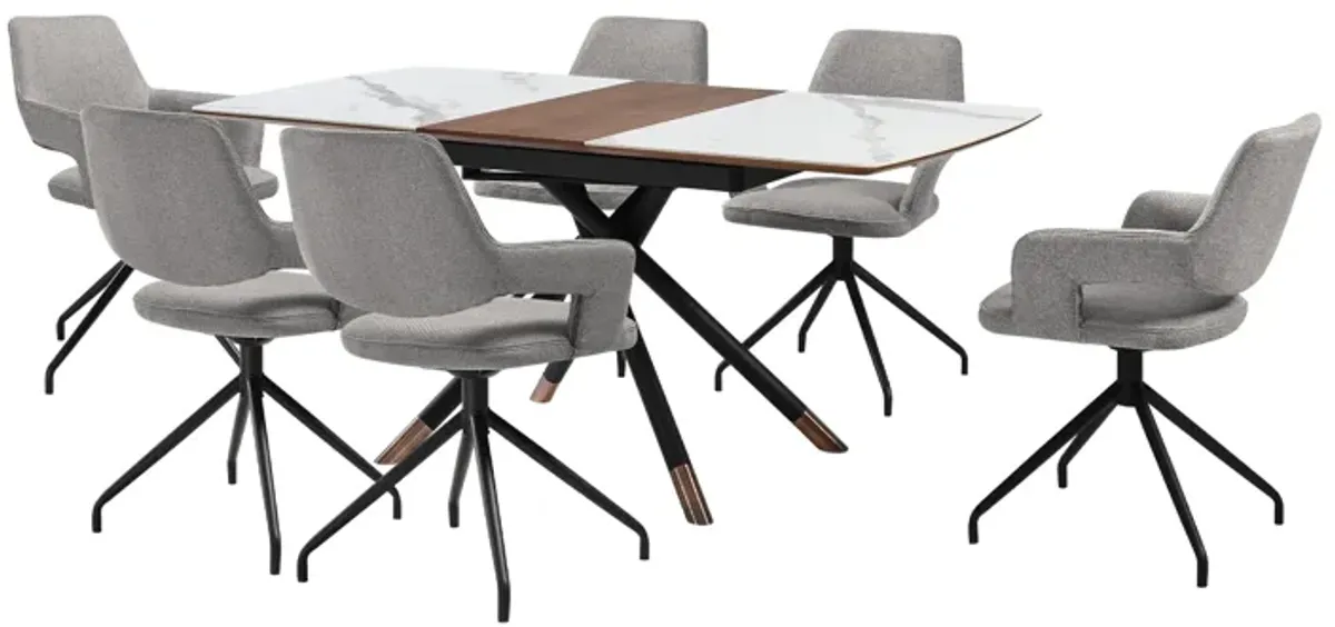 Alora Penny 7 Piece Extendable Dining Set with Gray Fabric Chairs