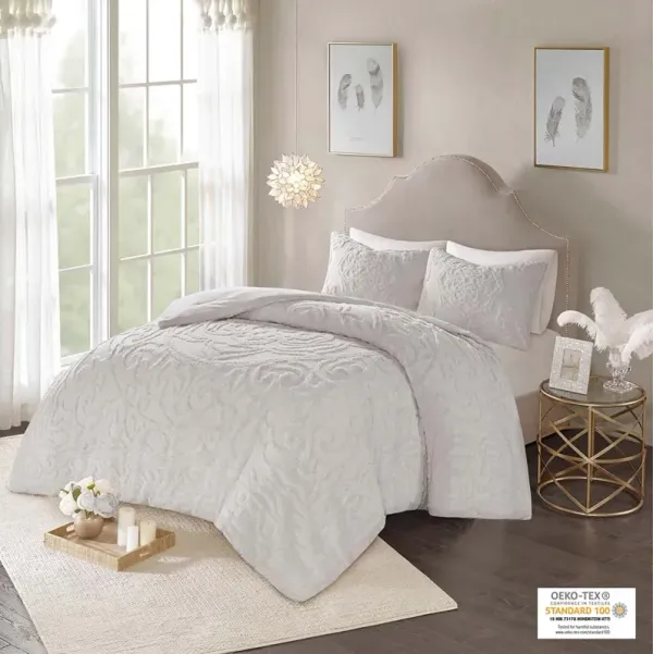 Madison Park Laetitia Grey 3-Piece Tufted Cotton Chenille Medallion Comforter Set