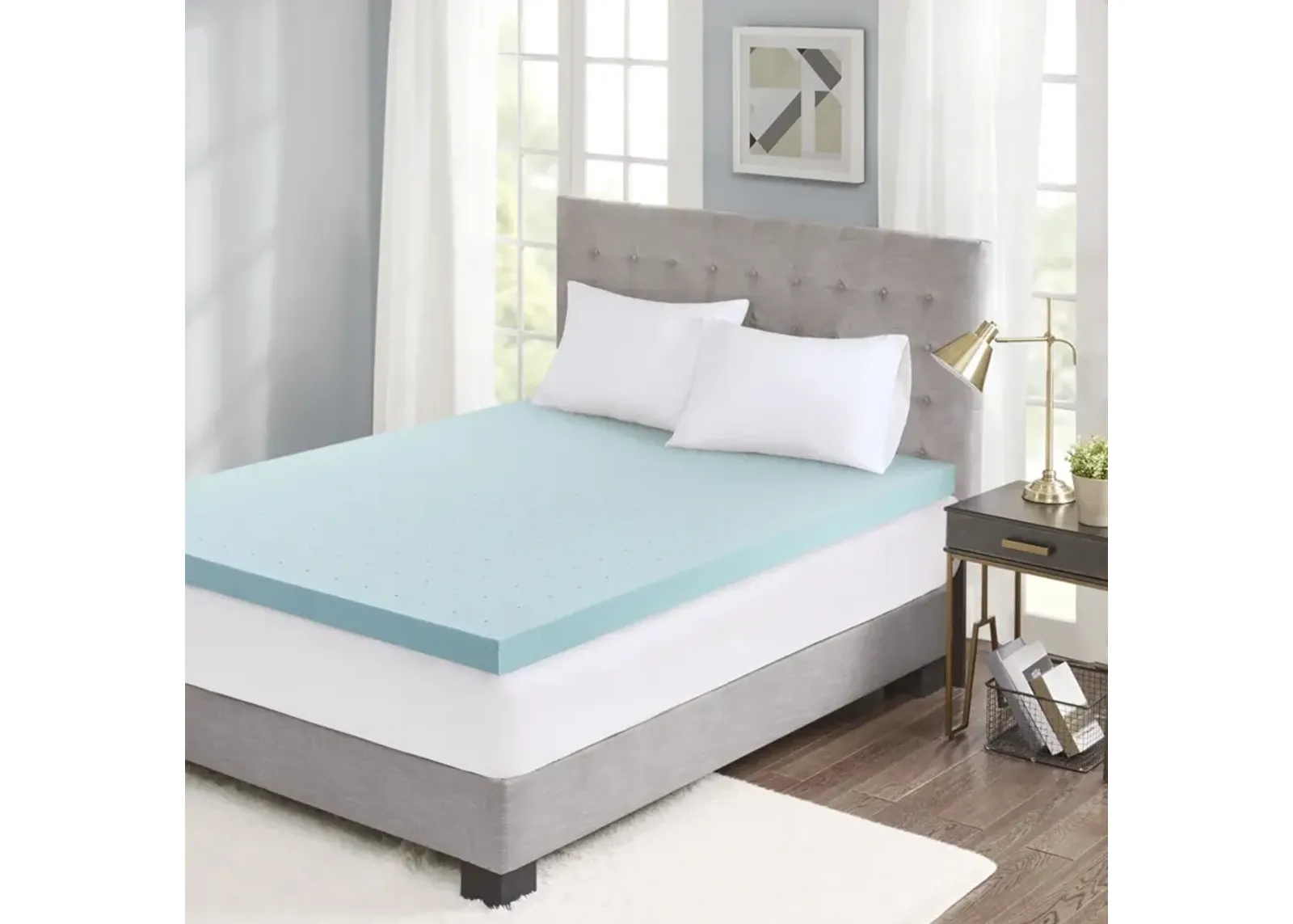 Sleep Philosophy 3" Gel Memory Foam with Cooling Cover White Hypoallergenic 3" Cooling Gel Memory Foam Mattress Topper with Removable Cooling Cover