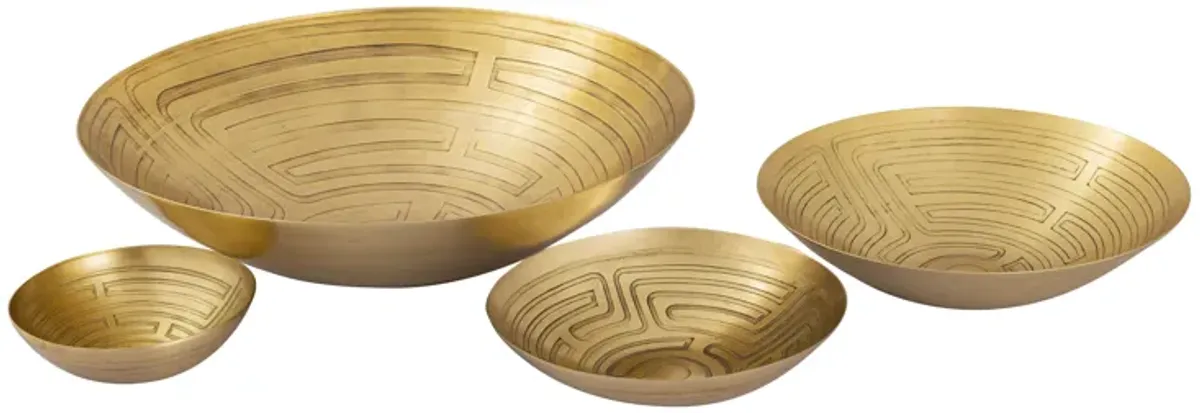 Maze Etched Centerpiece Bowl - Brass