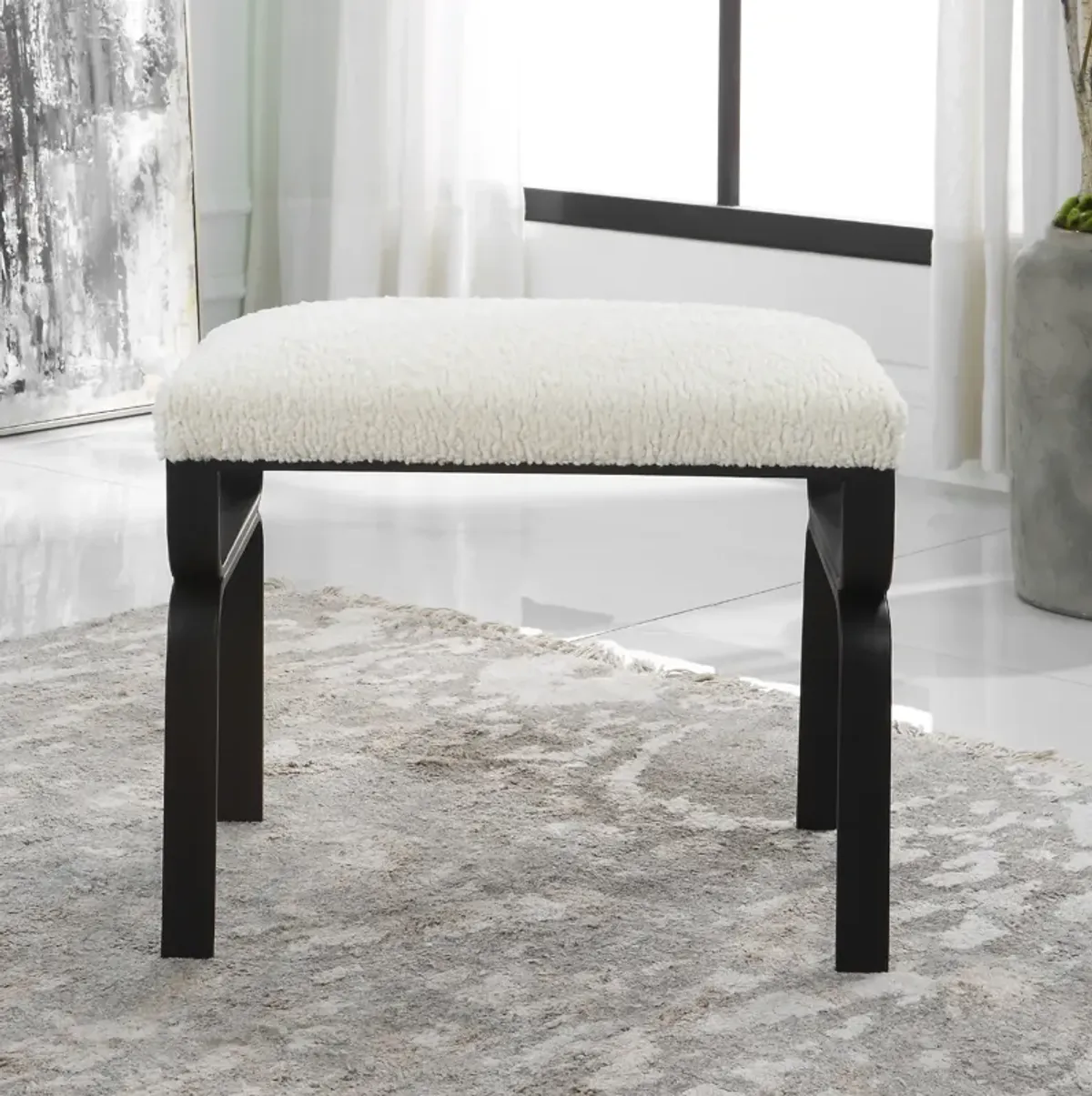 Diverge White Shearling Small Bench