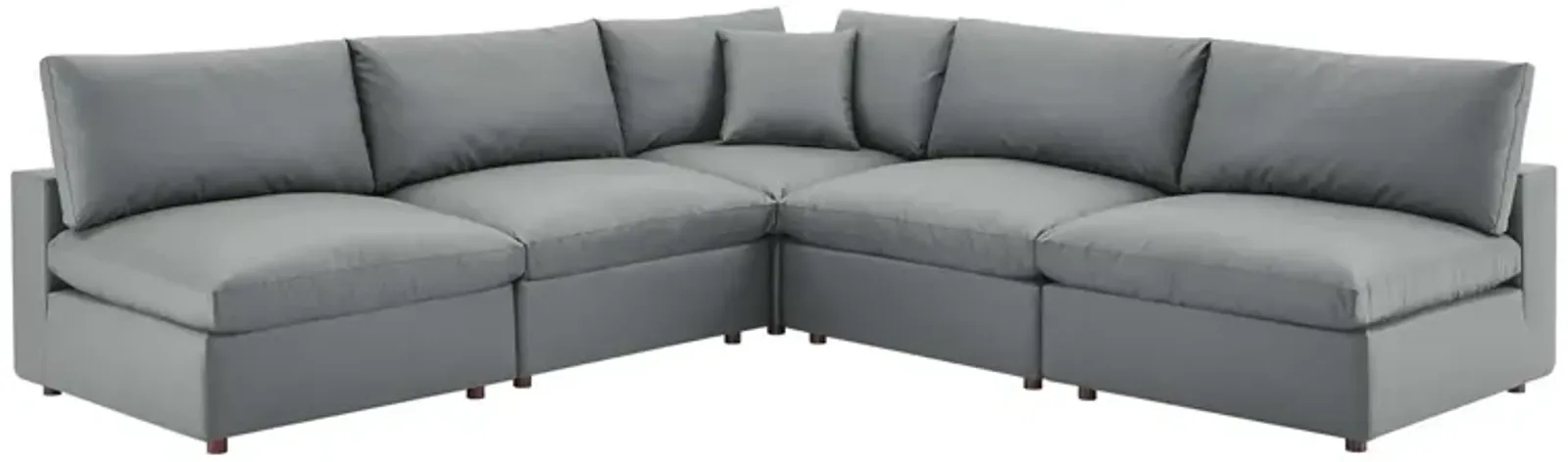 Commix Down Filled Overstuffed Vegan Leather 5-Piece Sectional Sofa