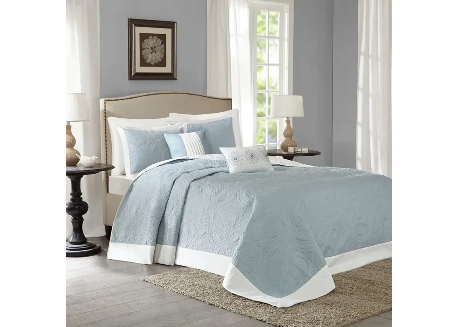 Madison Park Ashbury Blue 5 Piece Reversible Bedspread Set