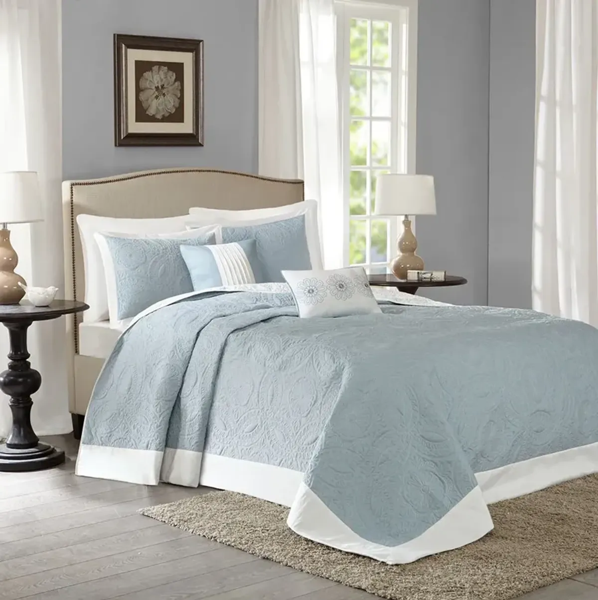 Madison Park Ashbury Blue 5 Piece Reversible Bedspread Set