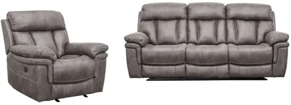 Estelle Power Reclining 2 Piece Sofa and Recliner Set in Gunmetal Fabric