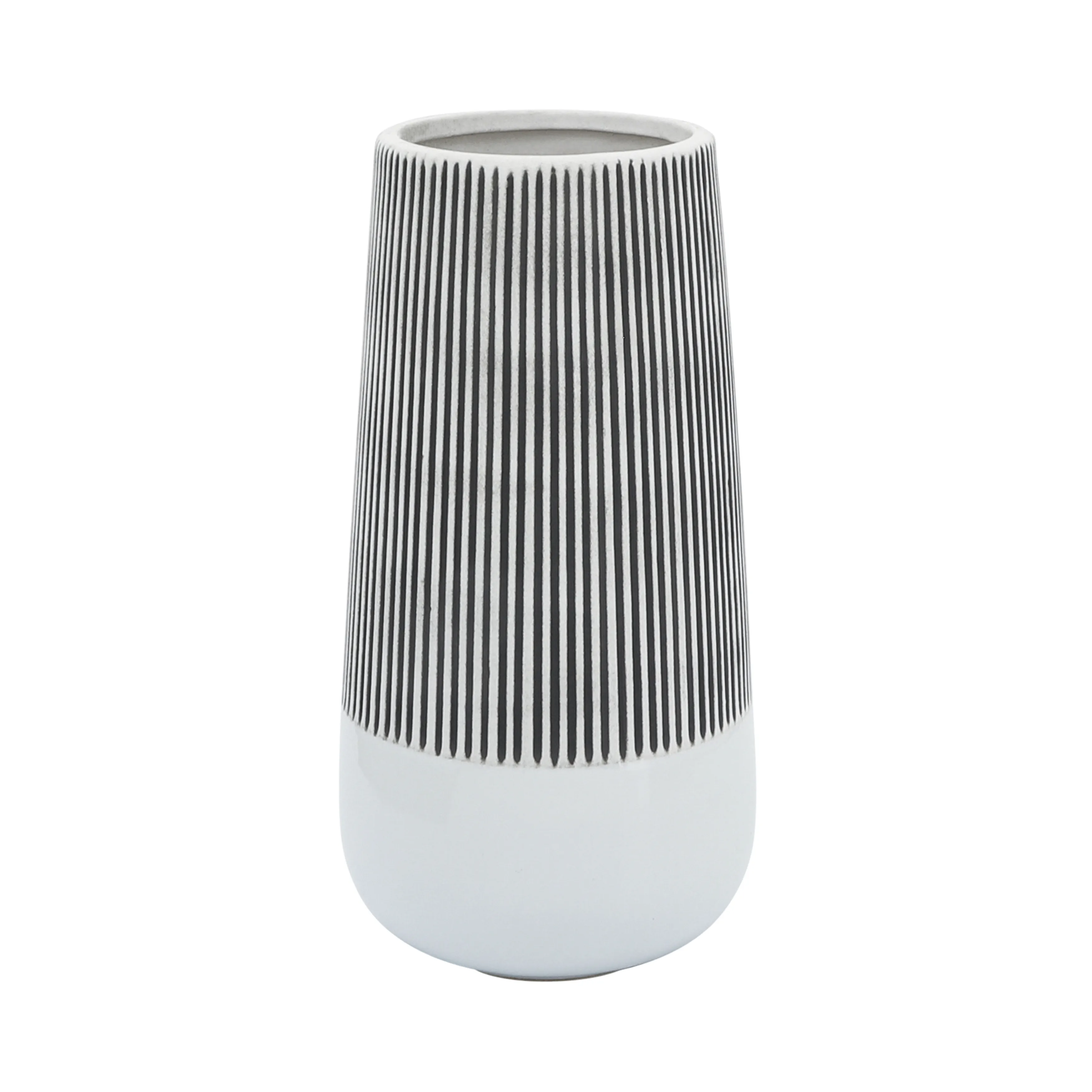 Ceramic,10"h Ridged Vase, Ivory