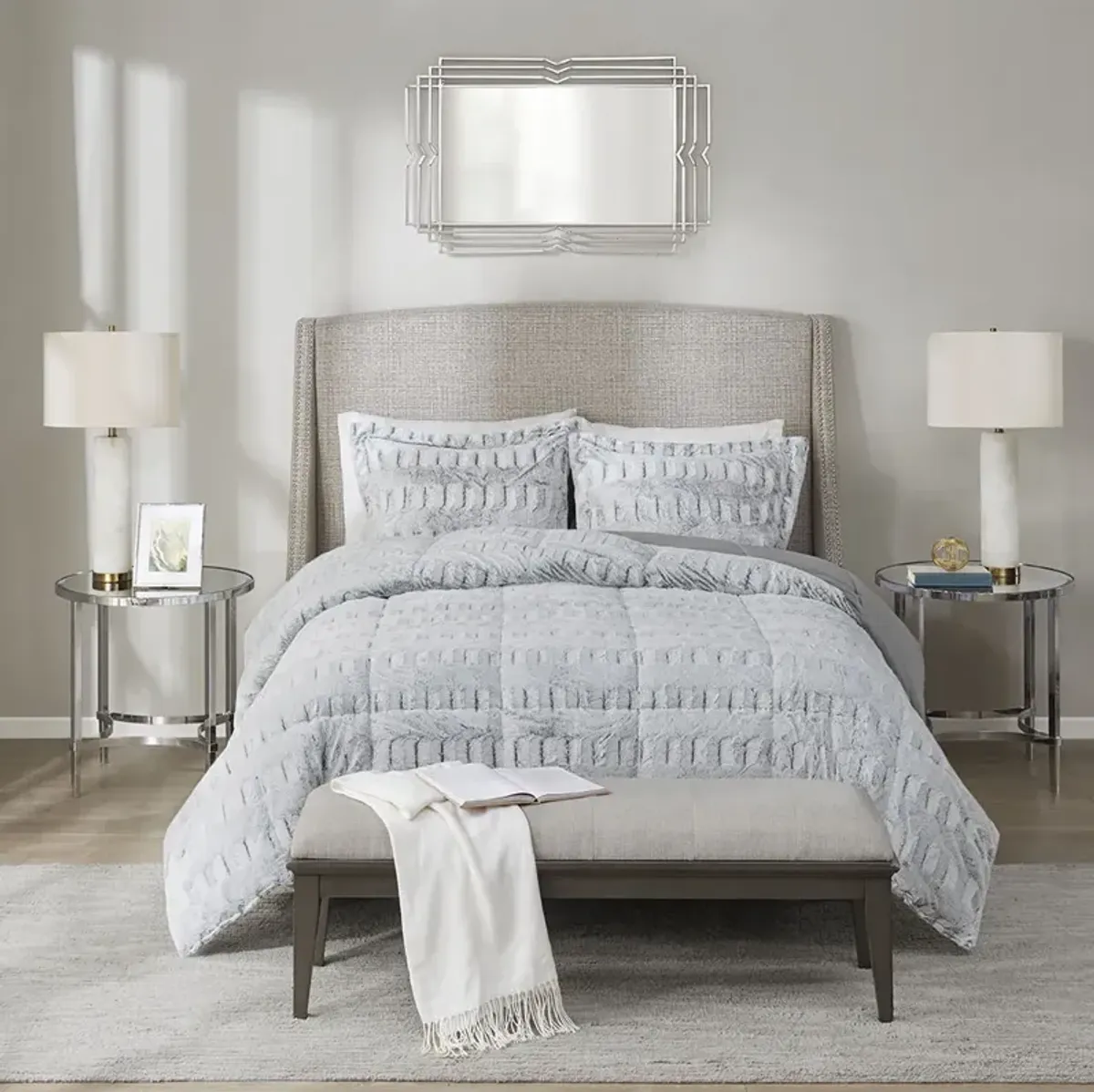 Madison Park Gia Grey Back Print Long Fur Comforter Mini Set