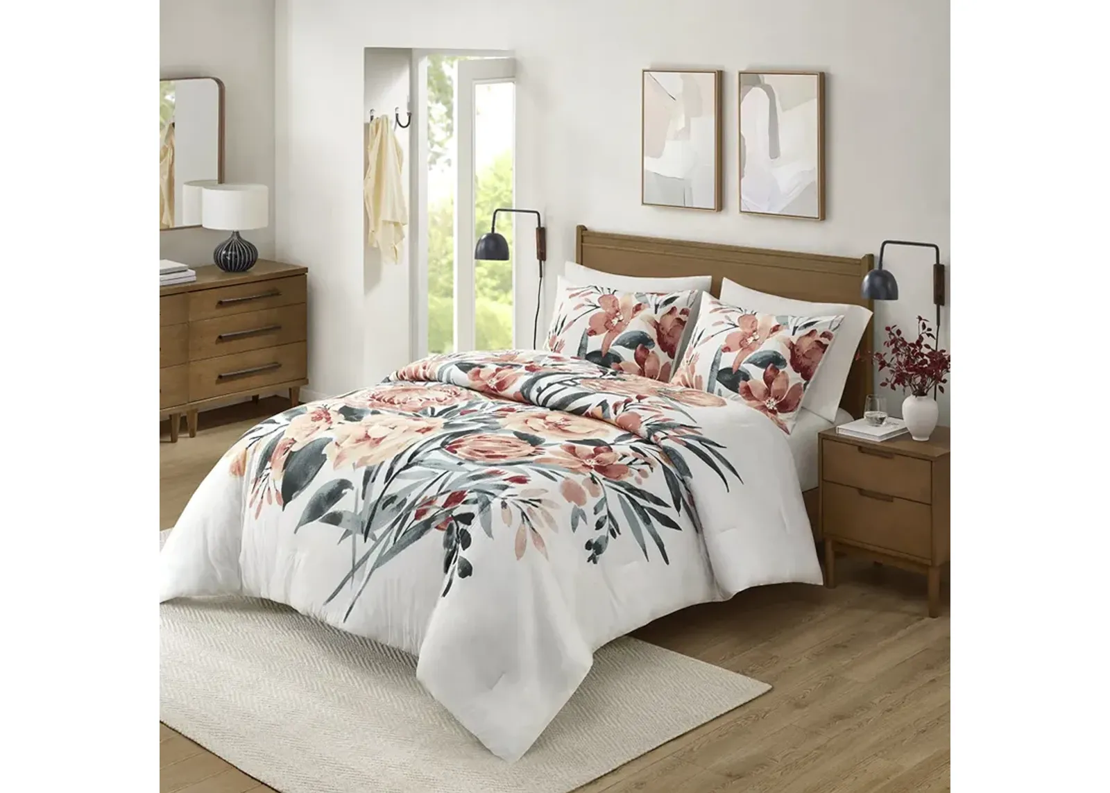 Dahlia 3 Piece Floral Cotton Comforter Set