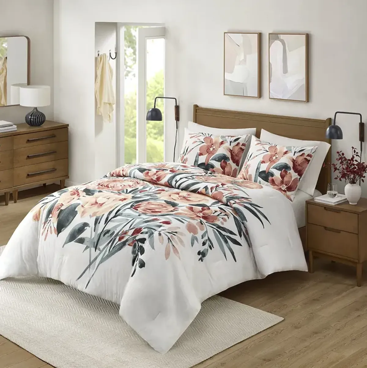 Dahlia 3 Piece Floral Cotton Comforter Set