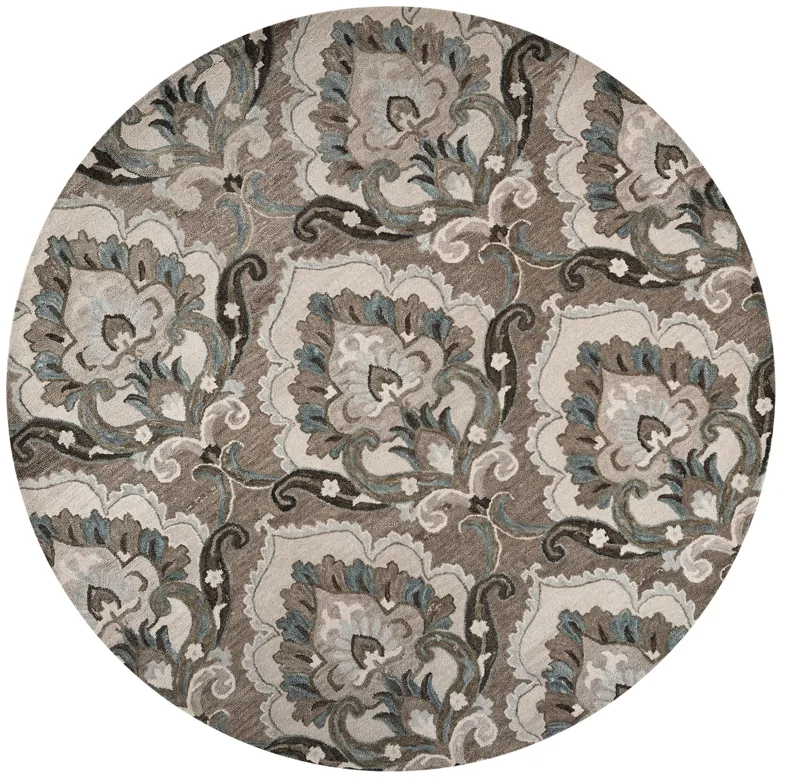 Leone Mocha Medallion Wool 10' Round Round Rug