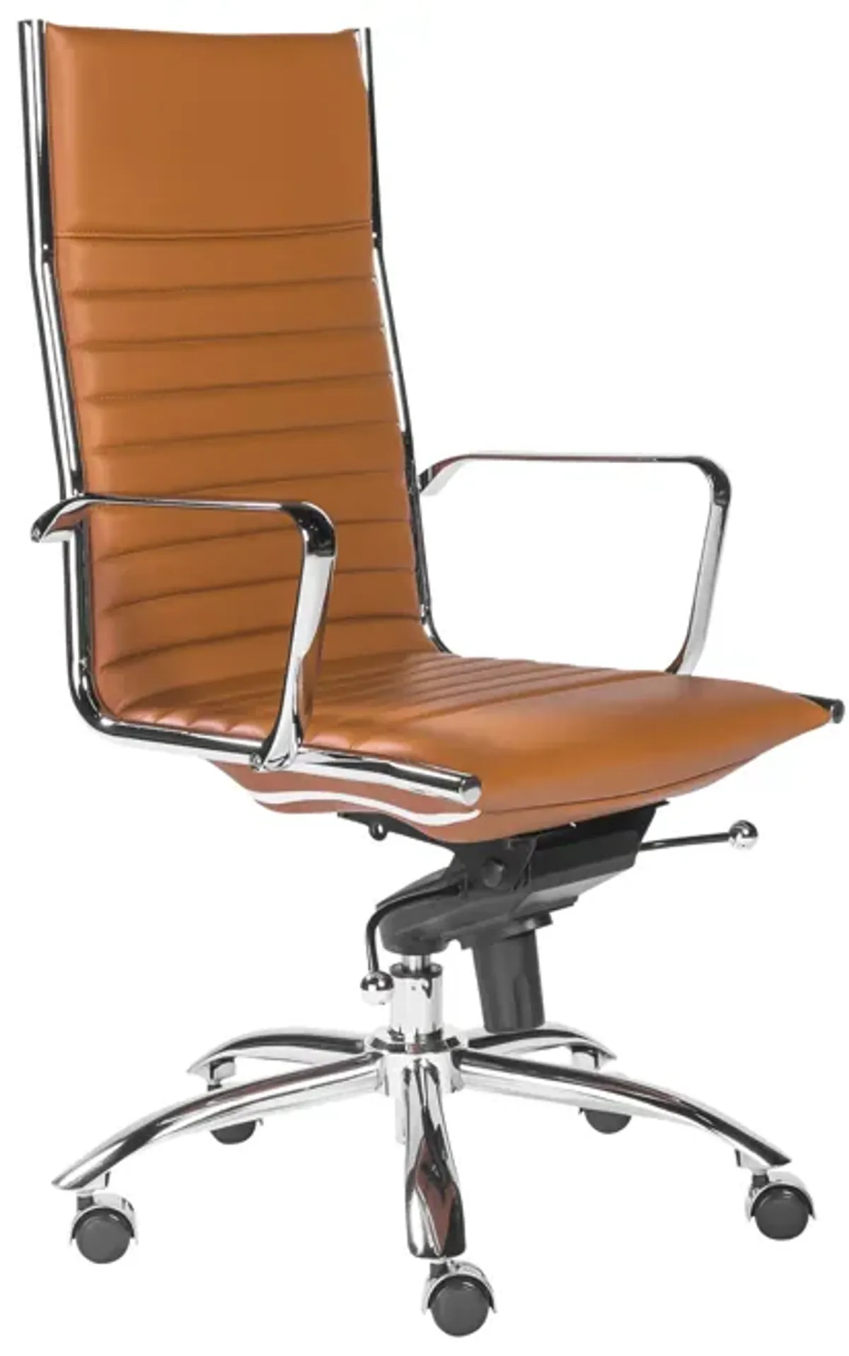 Dirk High Back Office Chair in Cognac with Chrome Base