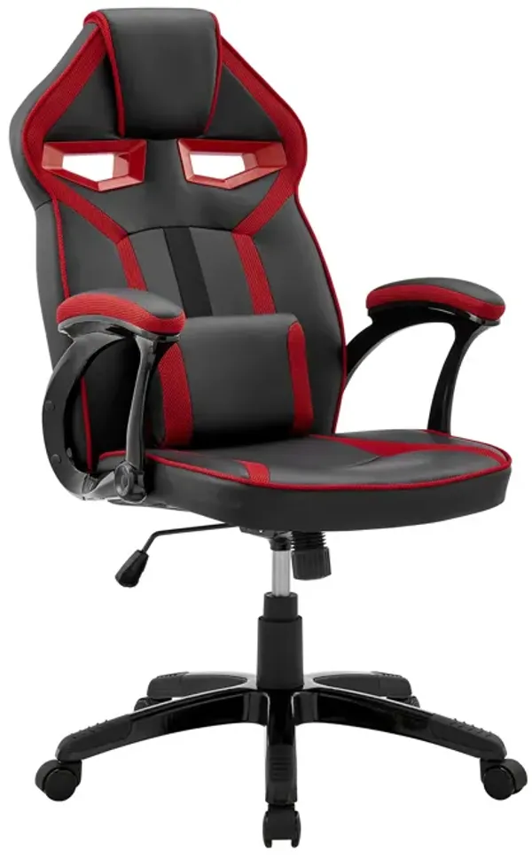 Aspect Adjustable Racing Gaming Chair in Black Faux Leather and Red Mesh with Lumbar Support Pillow