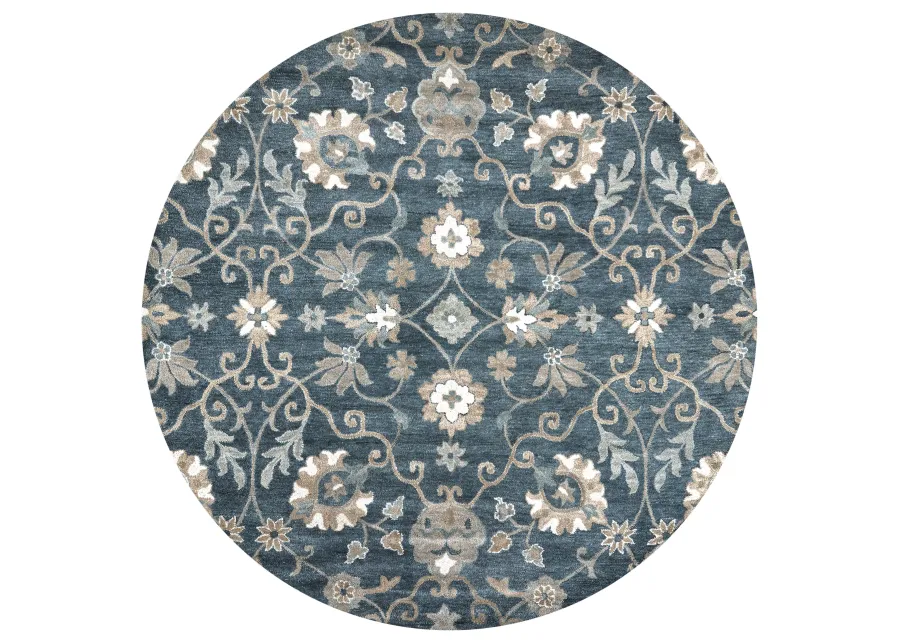 Leone Blue Traditional Motifs  Wool 10' Round Round Rug