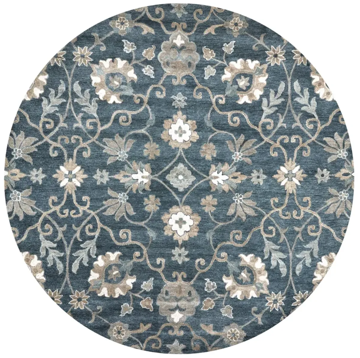 Leone Blue Traditional Motifs  Wool 10' Round Round Rug