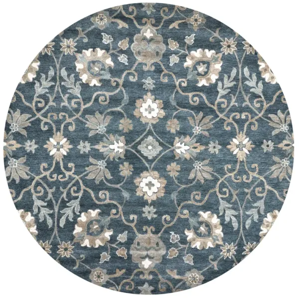 Leone Blue Traditional Motifs  Wool 10' Round Round Rug