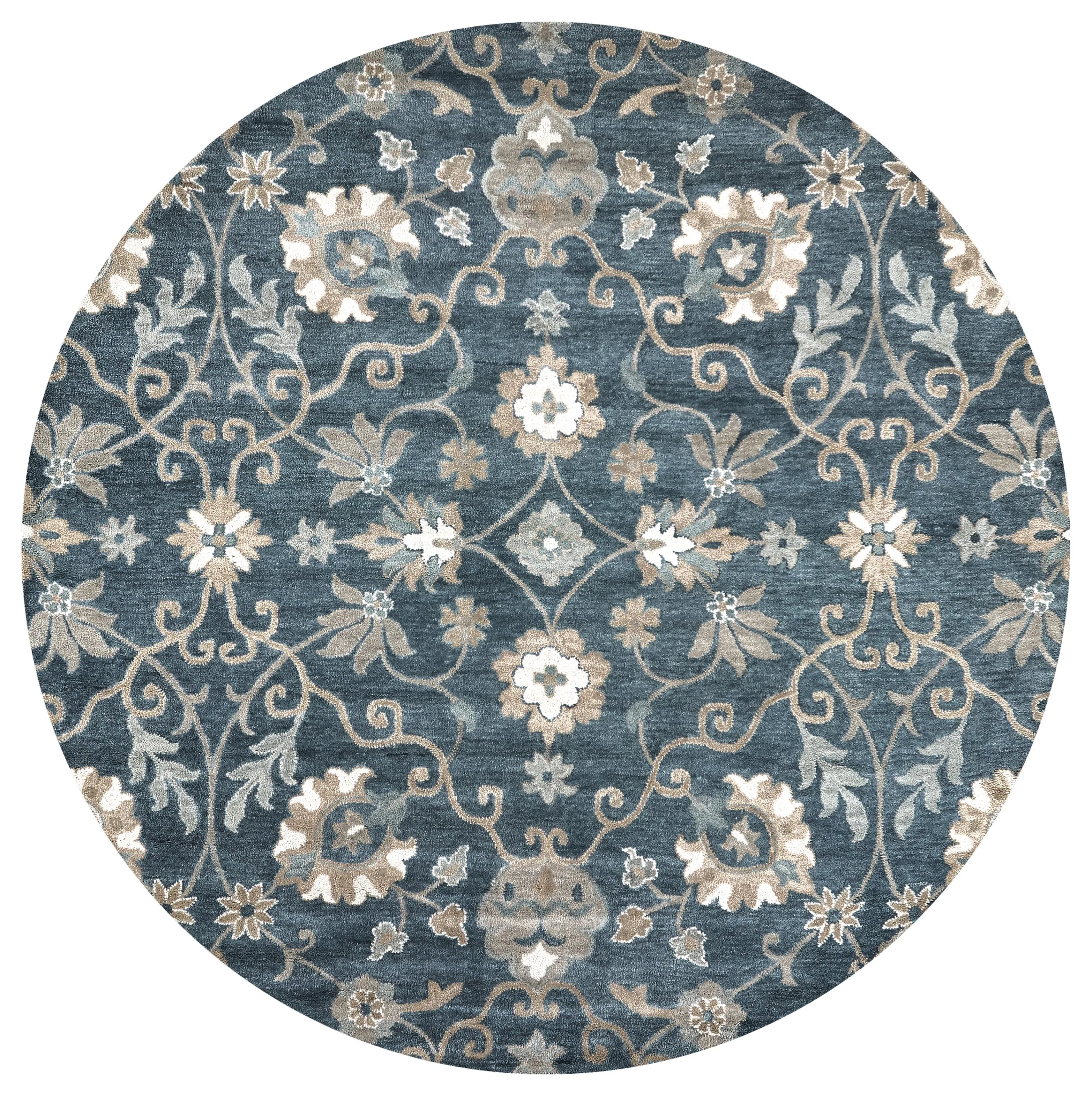 Leone Blue Traditional Motifs  Wool 10' Round Round Rug