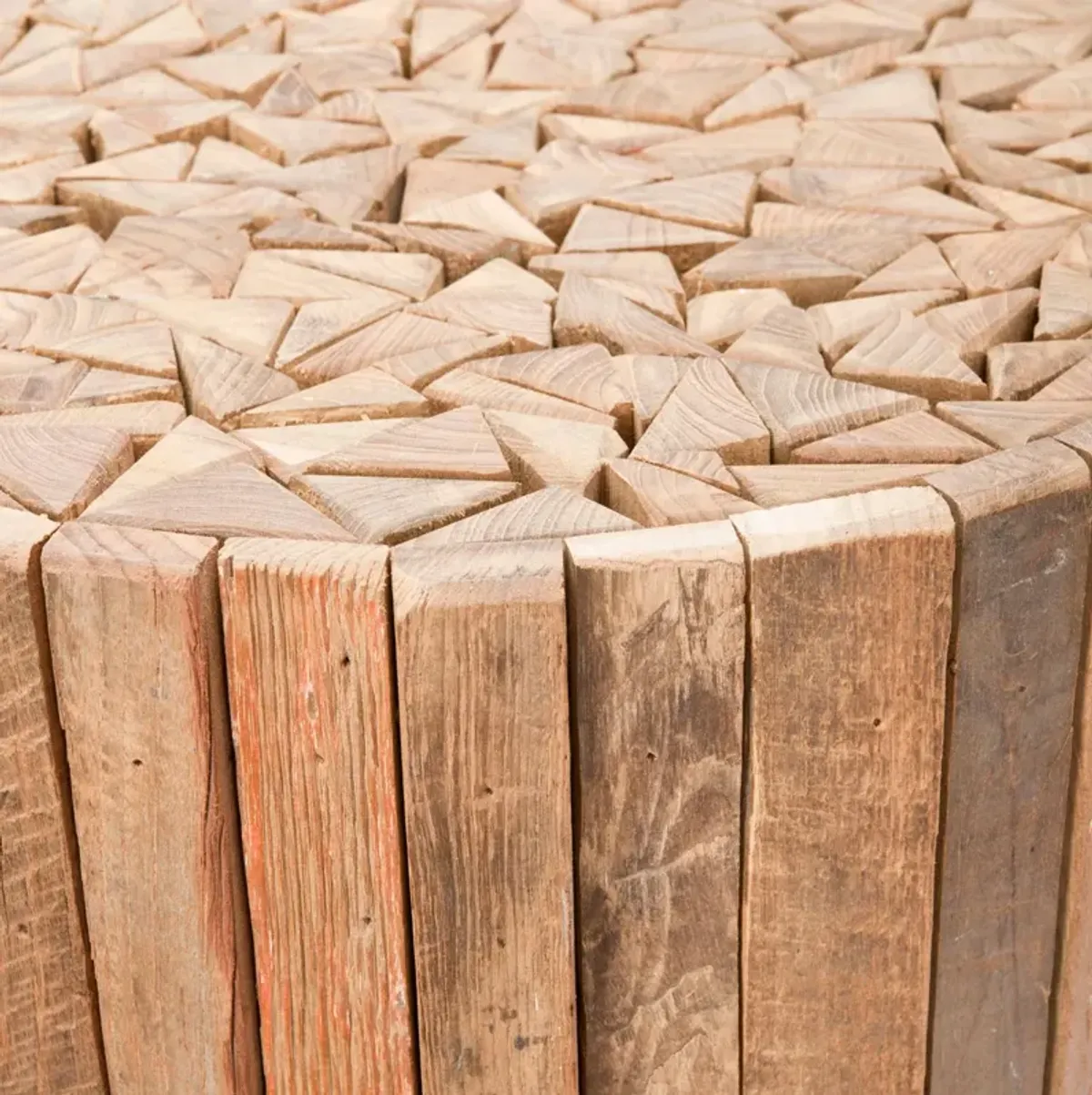 RICHMOND RUSTIC WOOD BLOCK ROUND END TABLE 