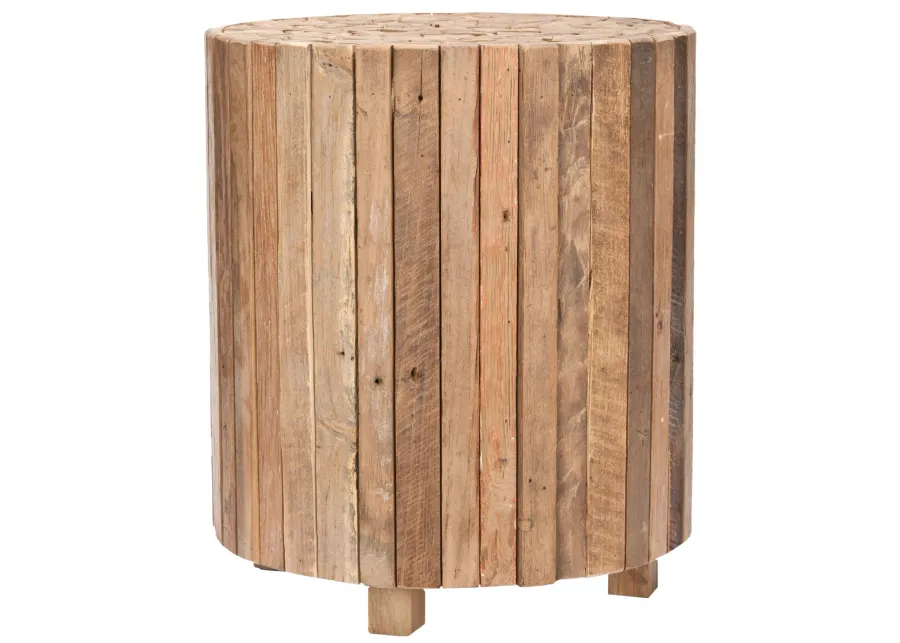 RICHMOND RUSTIC WOOD BLOCK ROUND END TABLE 