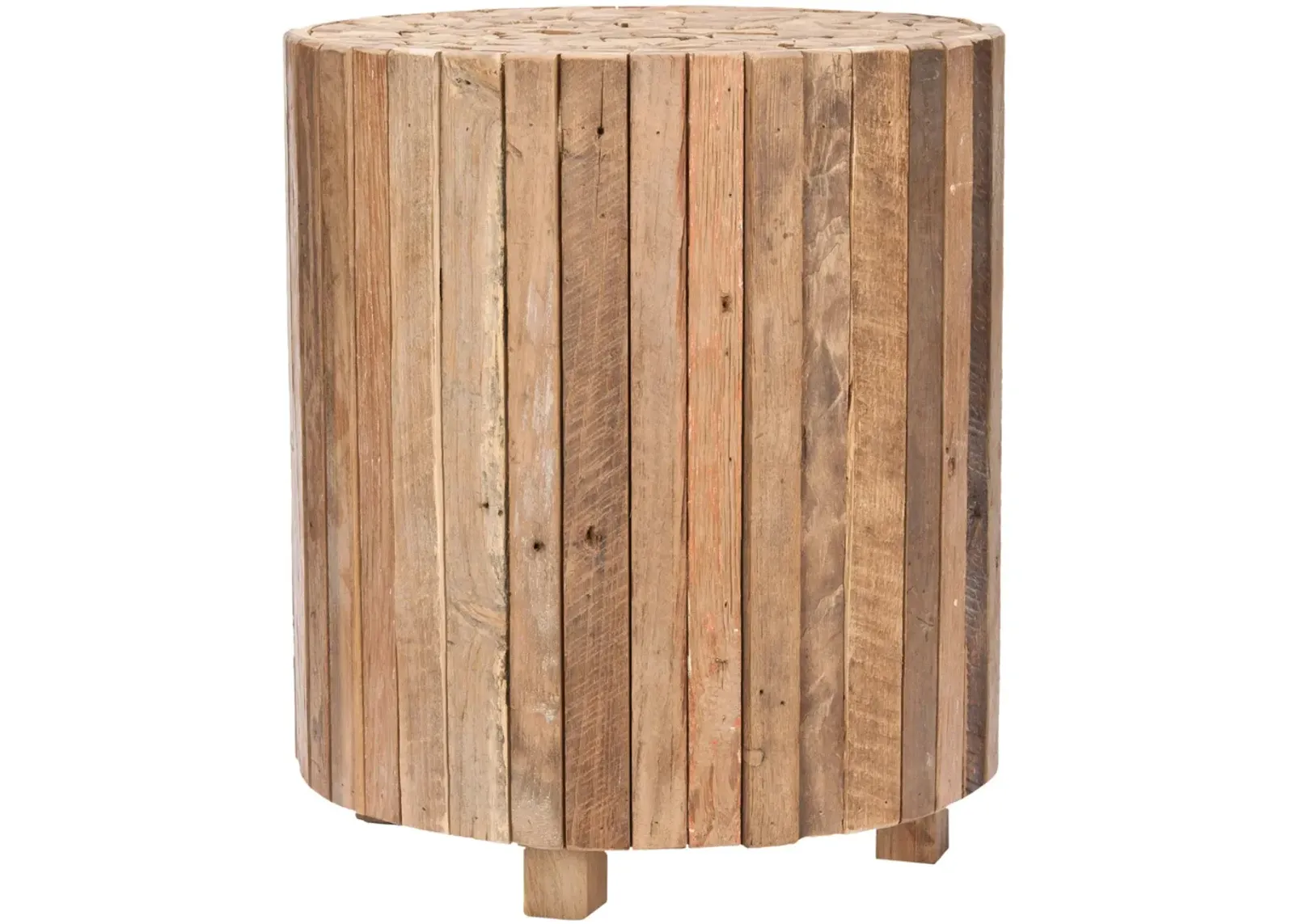 RICHMOND RUSTIC WOOD BLOCK ROUND END TABLE 