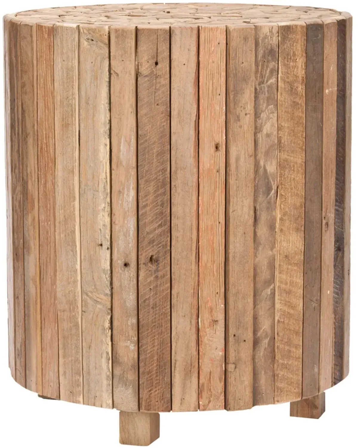 RICHMOND RUSTIC WOOD BLOCK ROUND END TABLE 