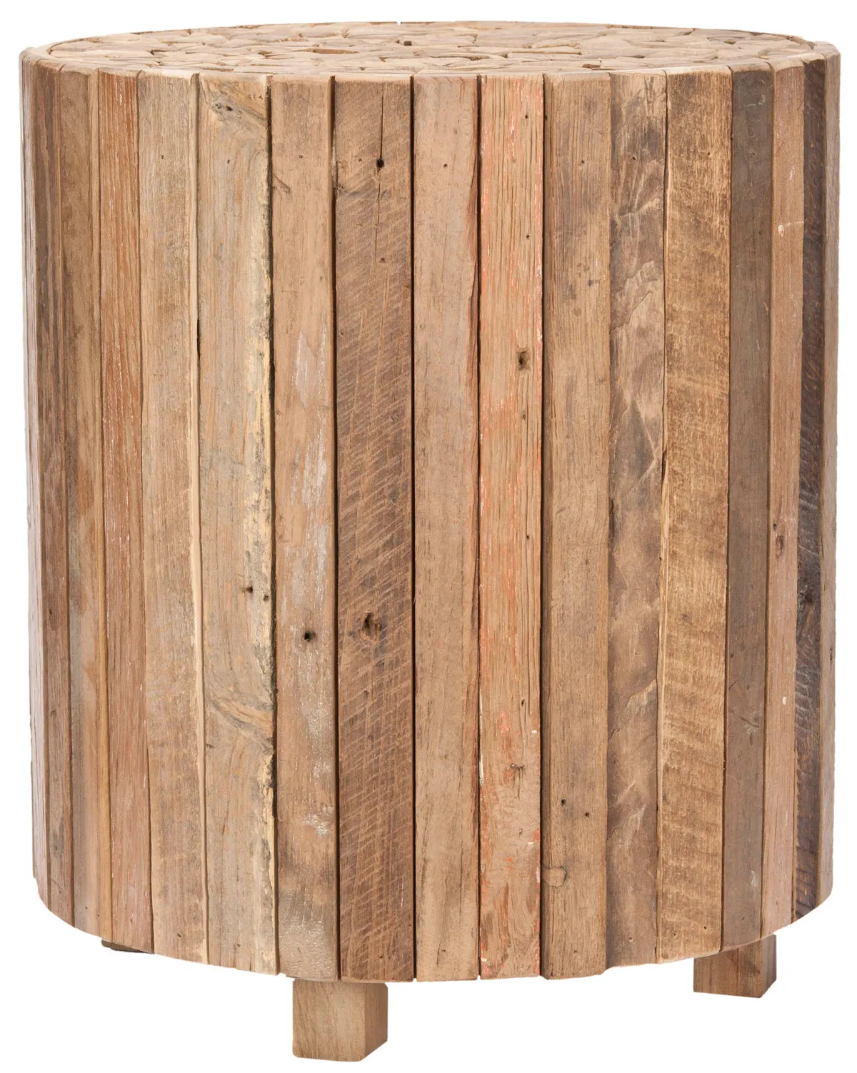 RICHMOND RUSTIC WOOD BLOCK ROUND END TABLE 