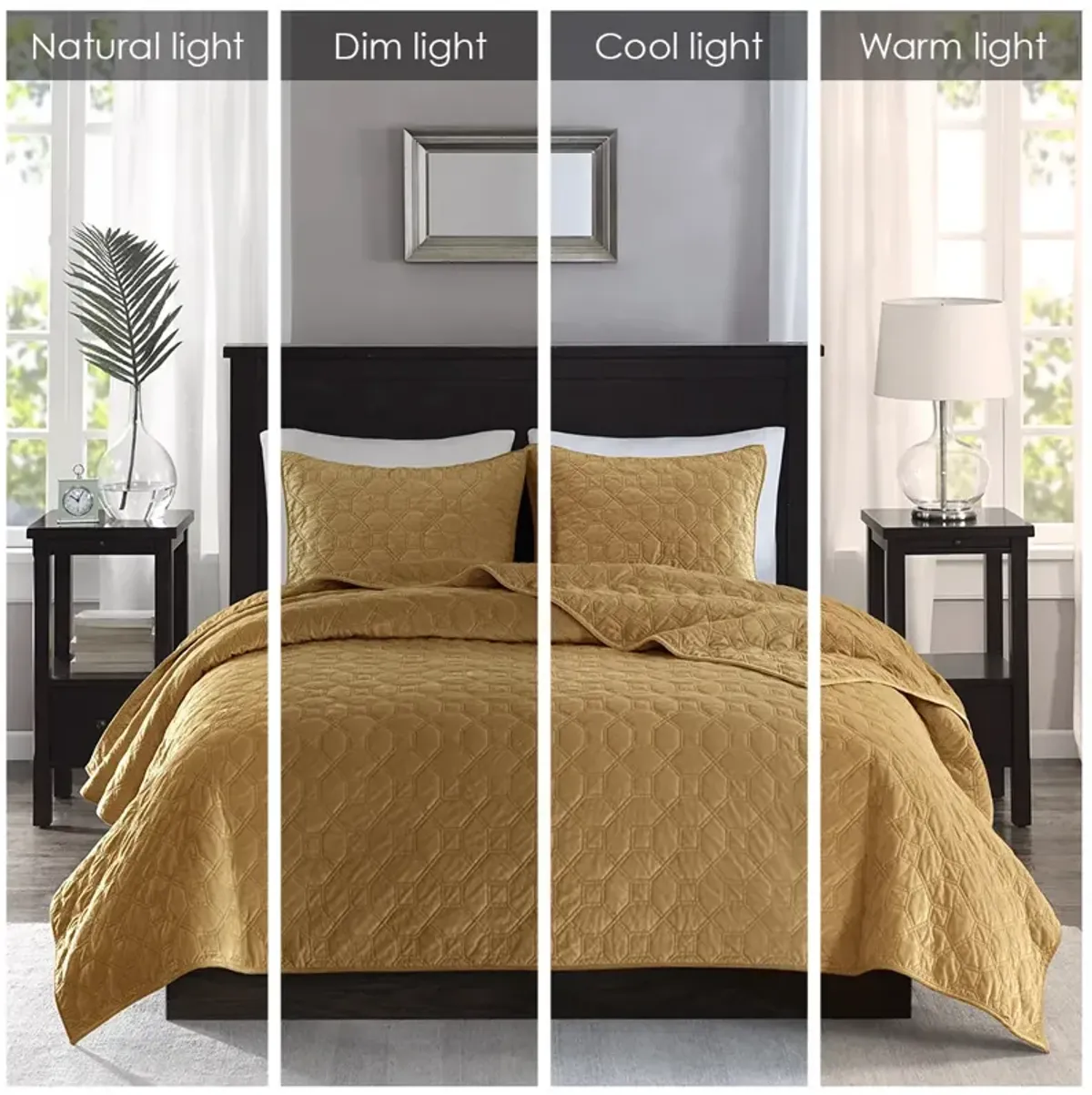 Madison Park Harper Mustard 3 Piece Velvet Quilt Set