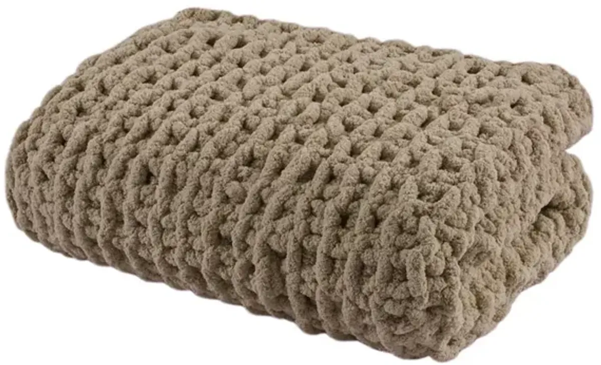 Madison Park Chenille Chunky Knit Brown Throw