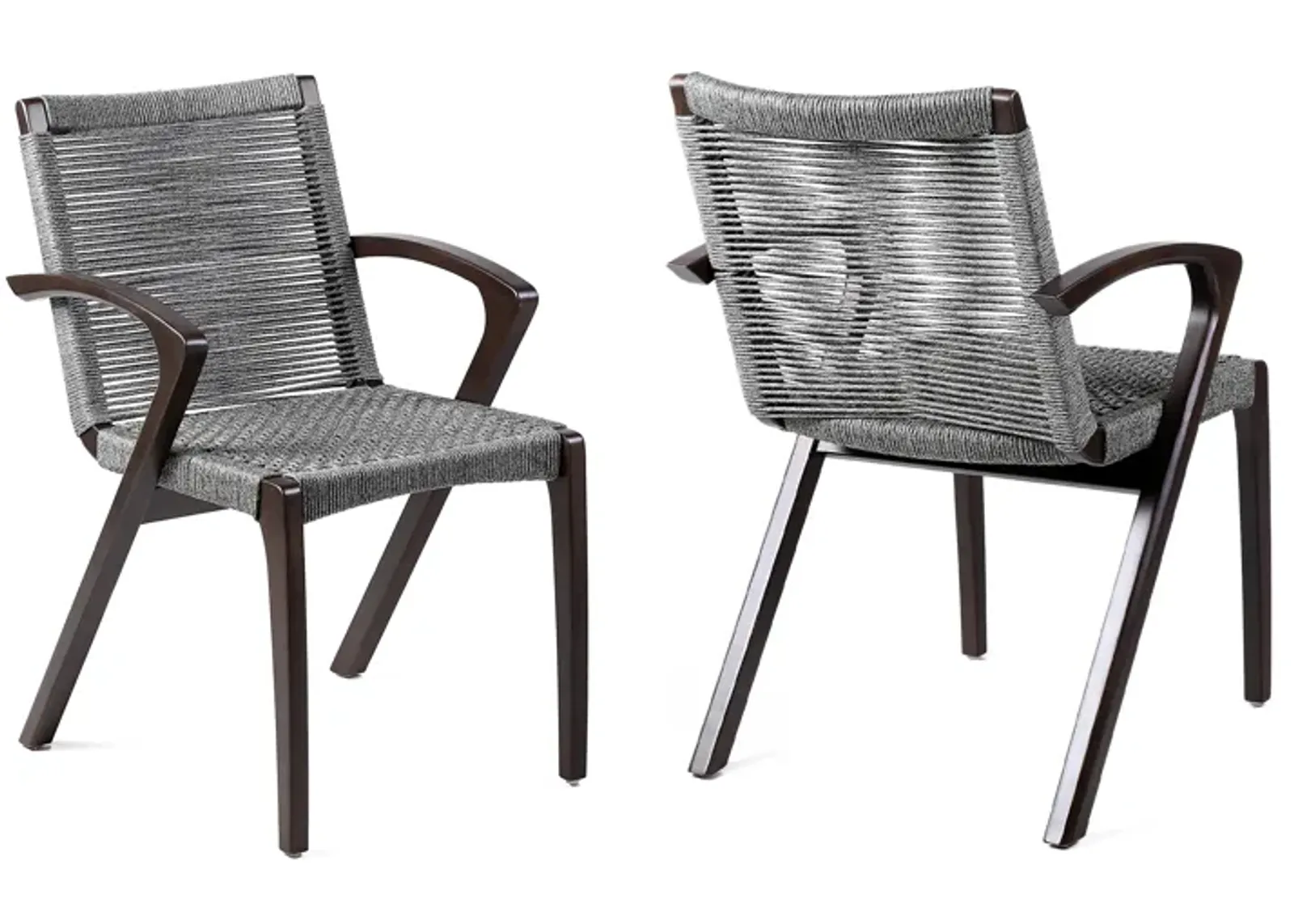 Brielle Outdoor Dark Eucalyptus Wood and Grey Rope Dining Chairs - Set of 2