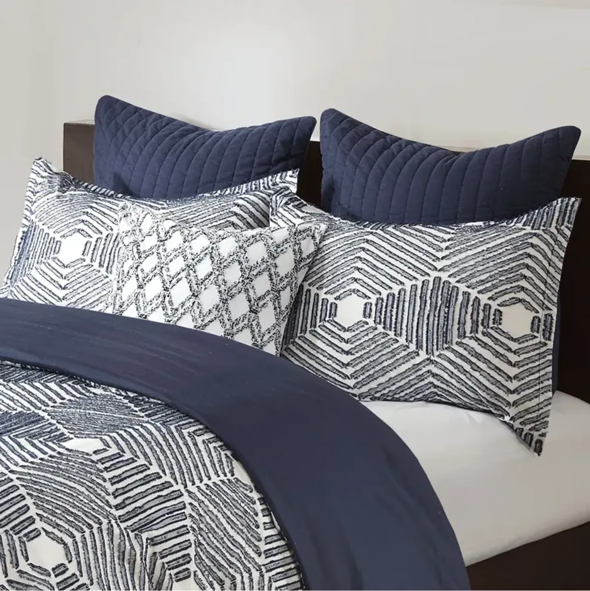 INK+IVY Ellipse Navy Cotton Jacquard Duvet Cover Set