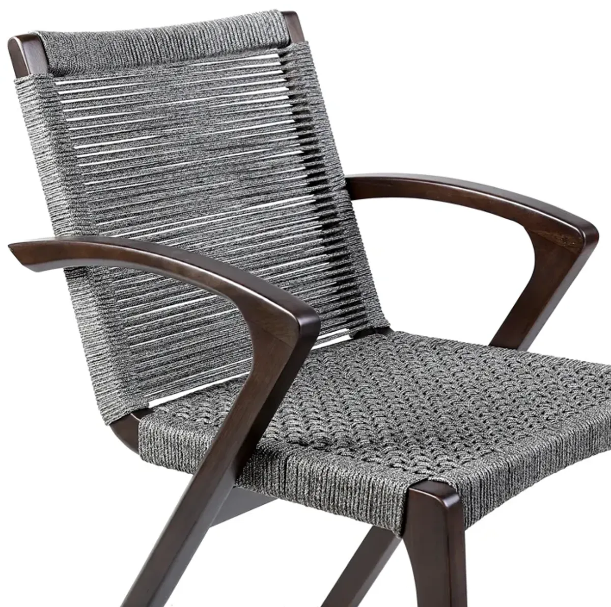 Nabila Outdoor Dark Eucalyptus Wood and Gray Rope Dining Chairs - Set of 2