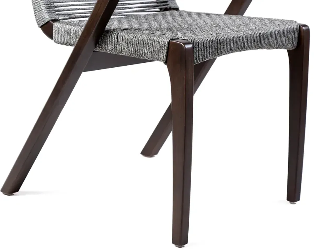 Nabila Outdoor Dark Eucalyptus Wood and Gray Rope Dining Chairs - Set of 2