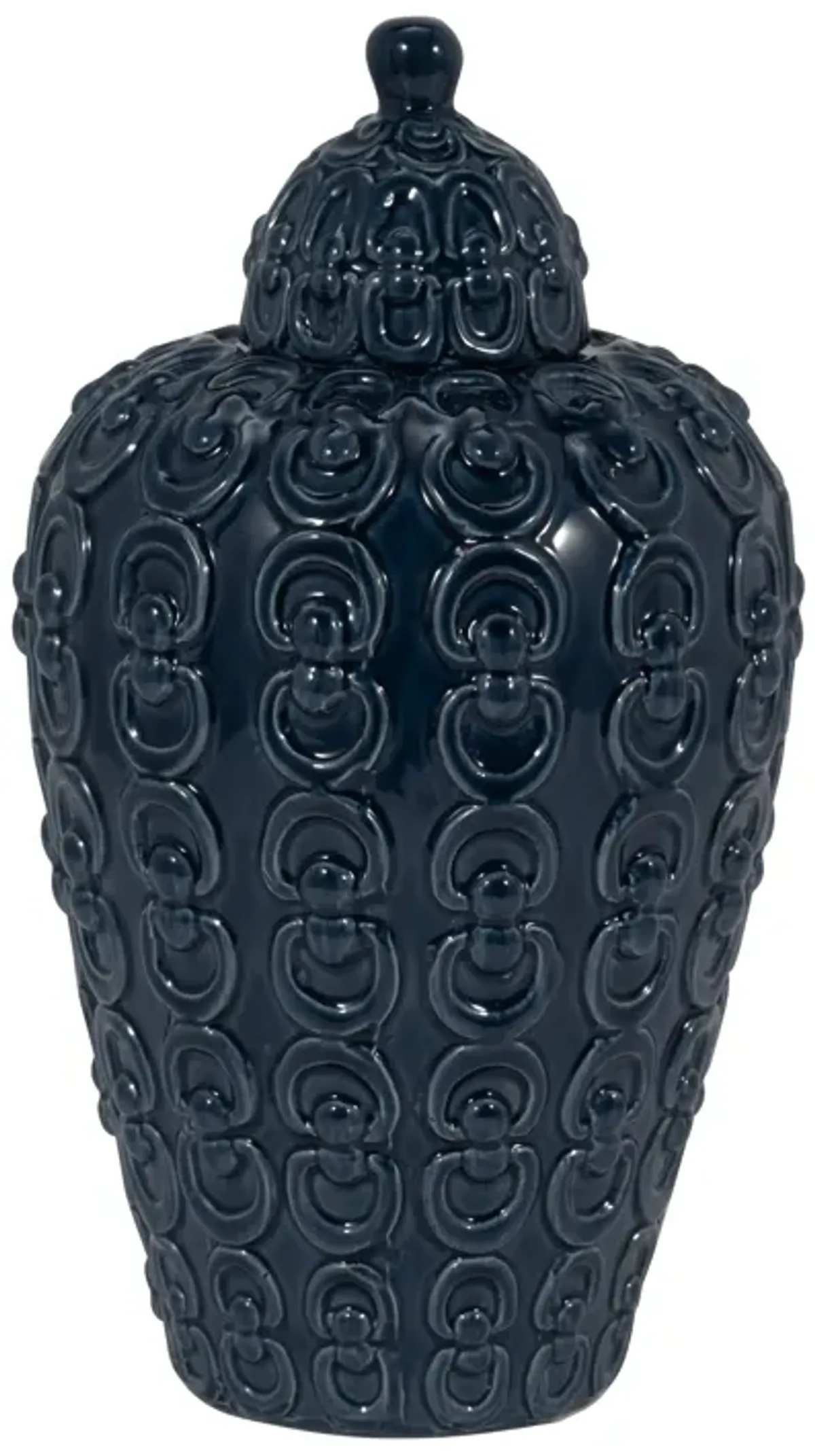 Cer, 12" Chain Texture Jar, Navy