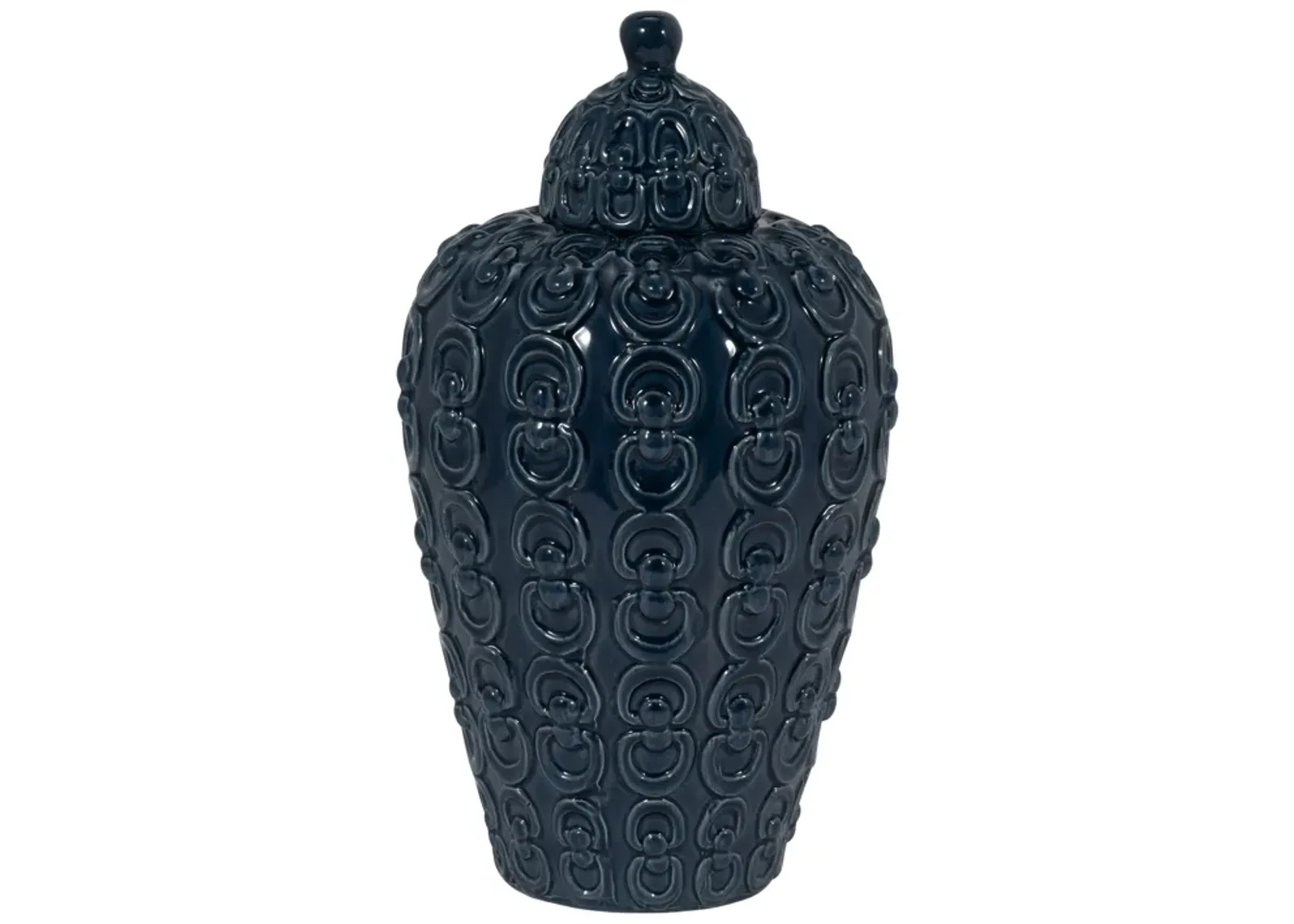 Cer, 12" Chain Texture Jar, Navy