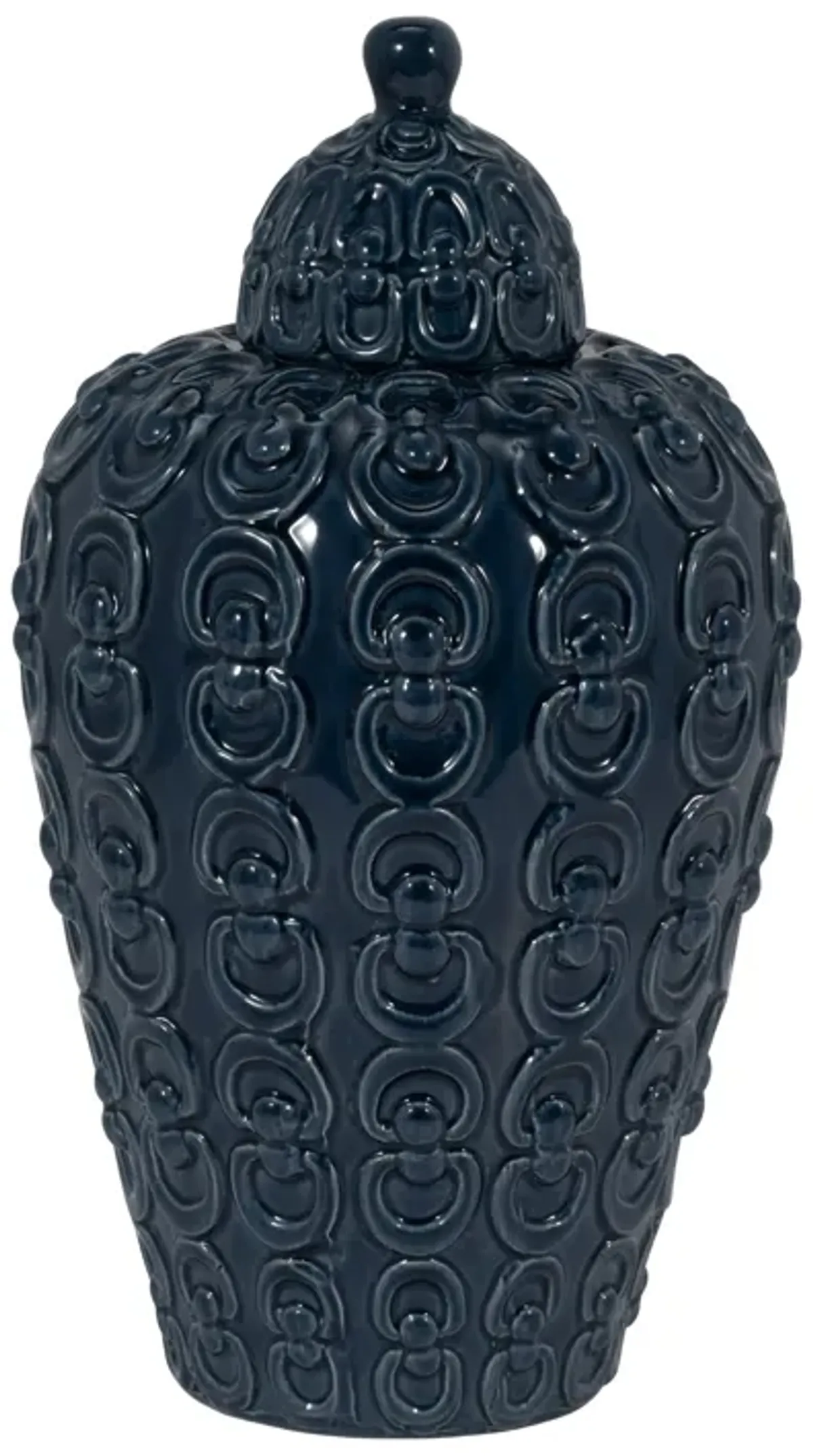 Cer, 12" Chain Texture Jar, Navy