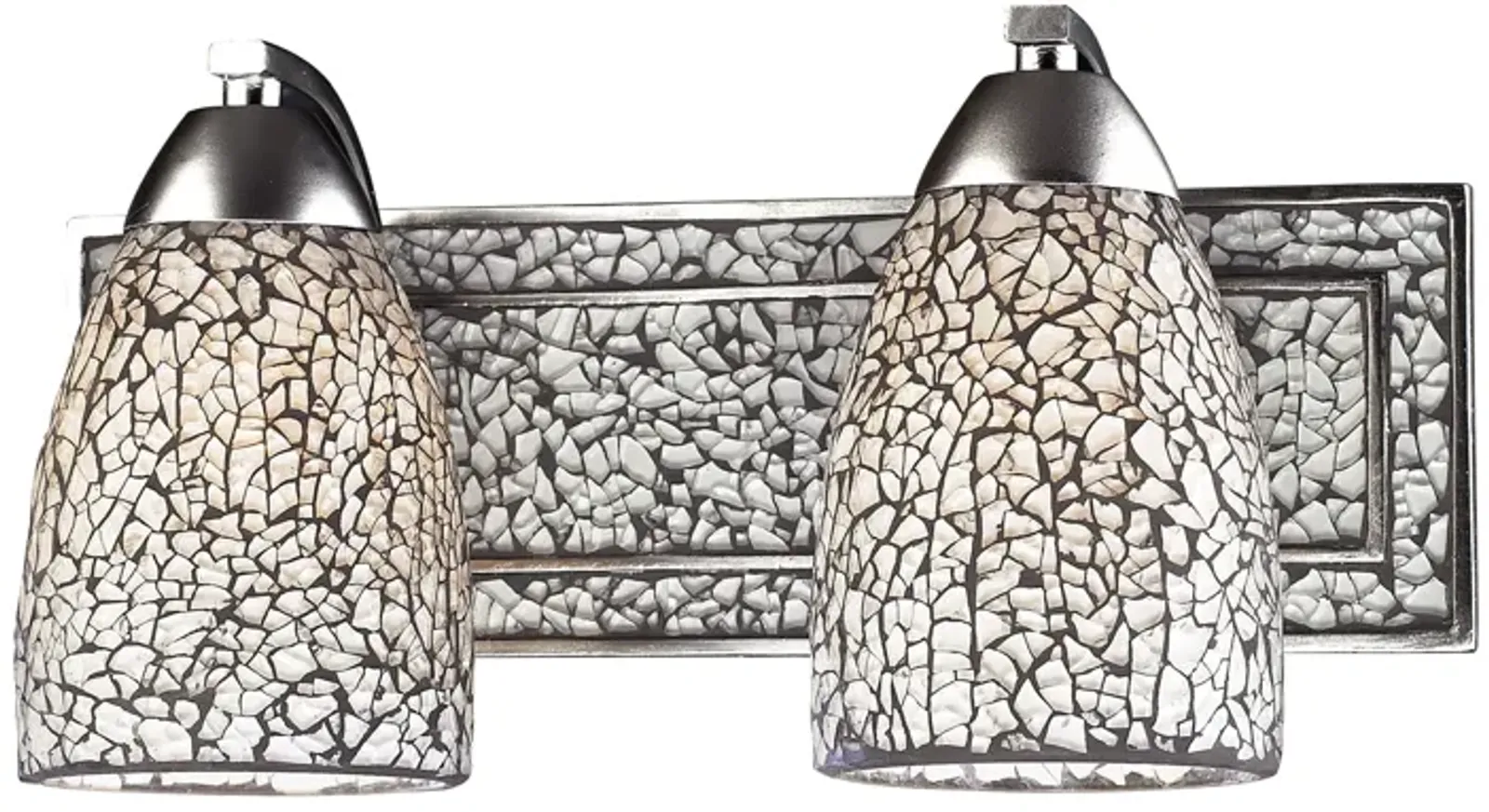 VANITY COLLECTION ELEGANT BATH LIGHTING 2-LIGHT WHITE CRACKLED GLASS and BACKPLA