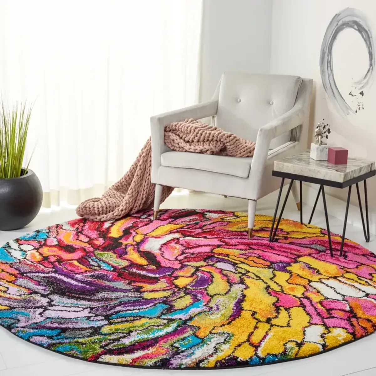 FIESTA SHAG 373 MULTI 5'-3' x 5'-3' Round Round Rug