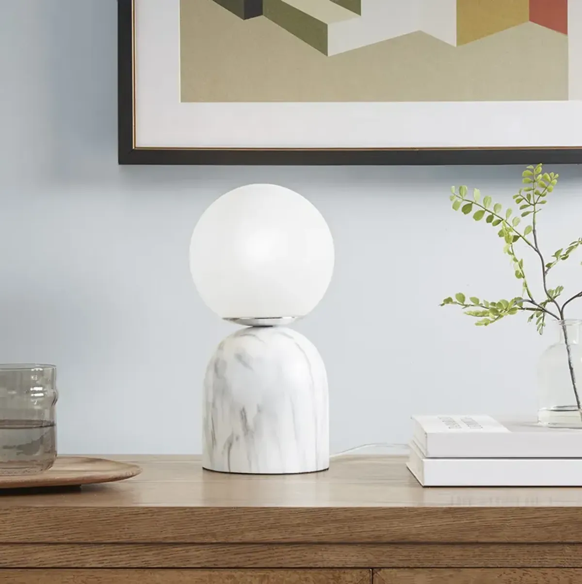 INK+IVY Nelia White Frosted Glass Globe Resin Table Lamp