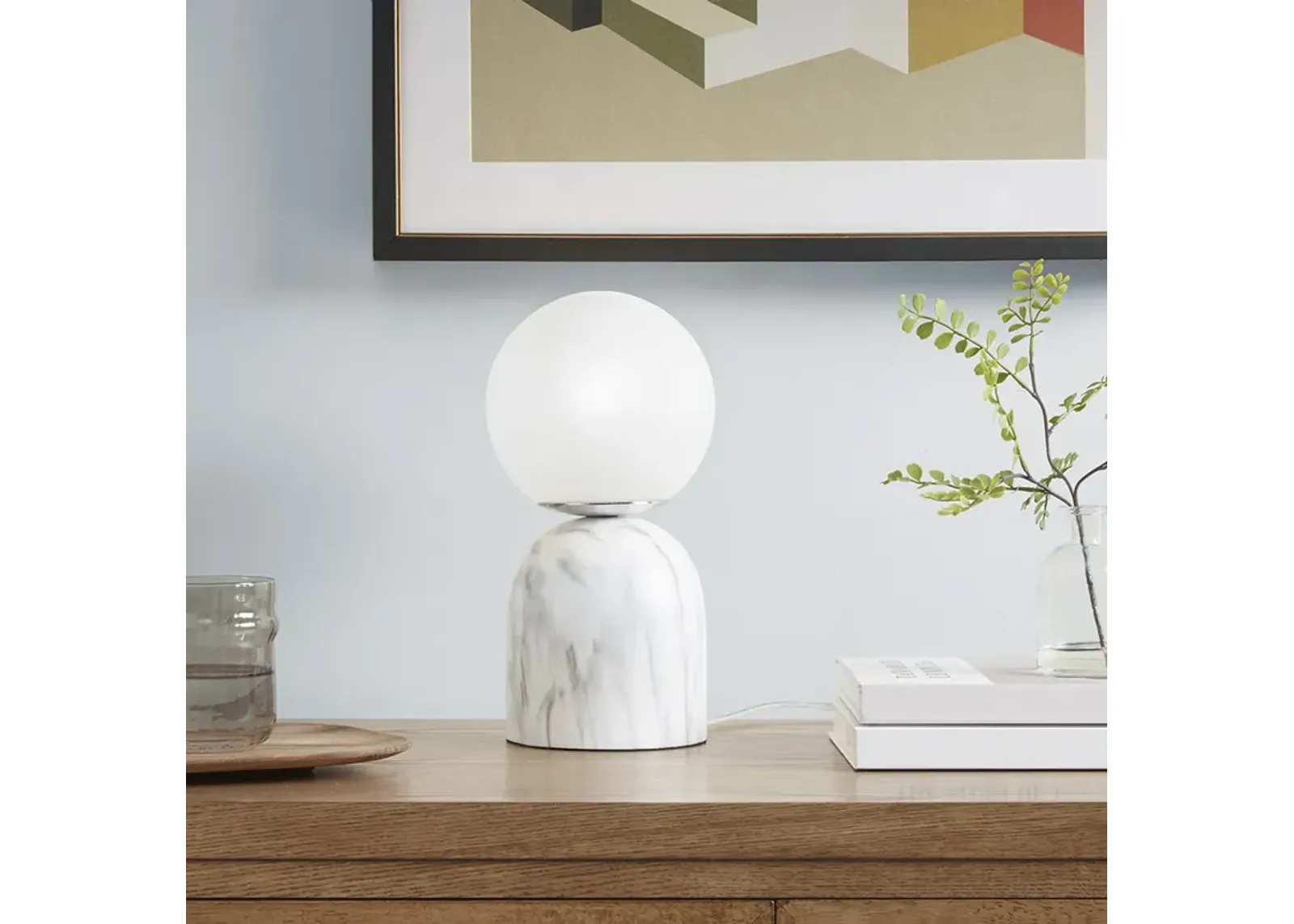 INK+IVY Nelia White Frosted Glass Globe Resin Table Lamp