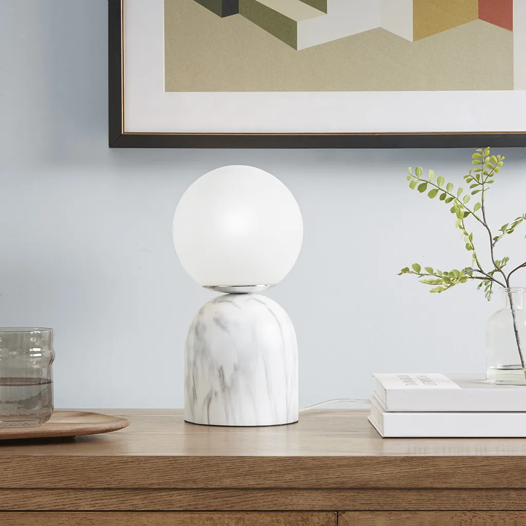 INK+IVY Nelia White Frosted Glass Globe Resin Table Lamp