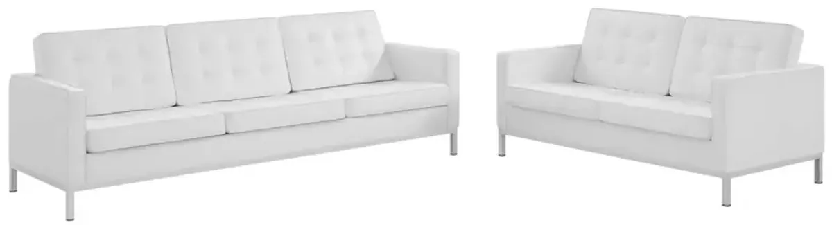 Loft Tufted Upholstered Faux Leather Sofa and Loveseat Set