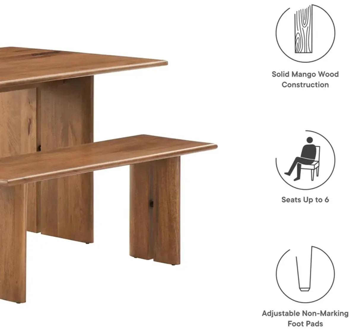 Amistad 60" Wood Dining Table and Bench Set