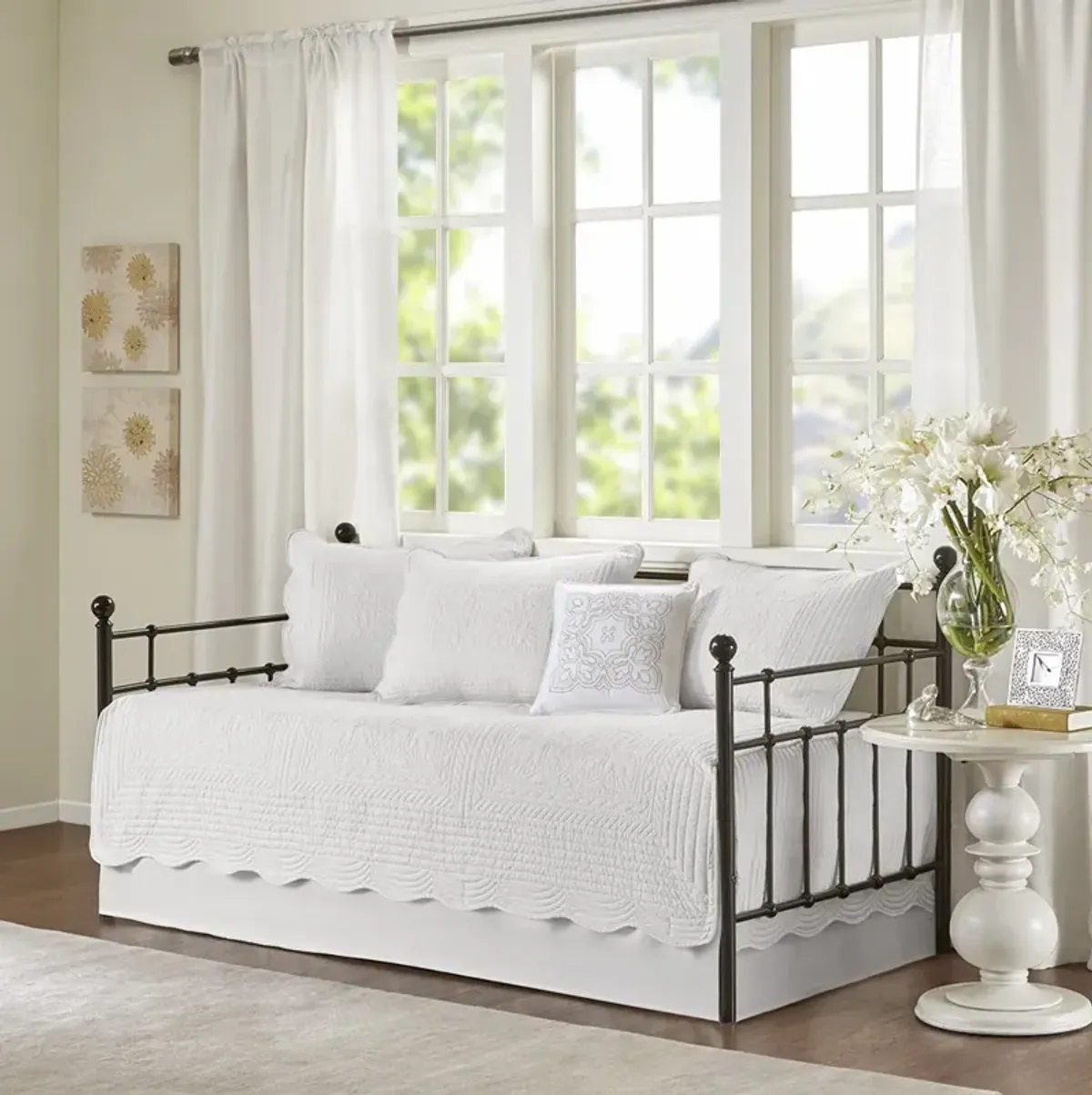 Madison Park Tuscany White 6 Piece Reversible Scalloped Edge Daybed Cover Set